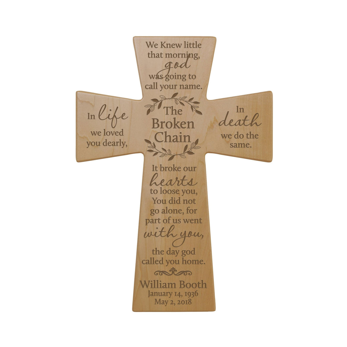 Personalized Memorial Wall Cross 12”x17”- The Broken Chain - LifeSong Milestones