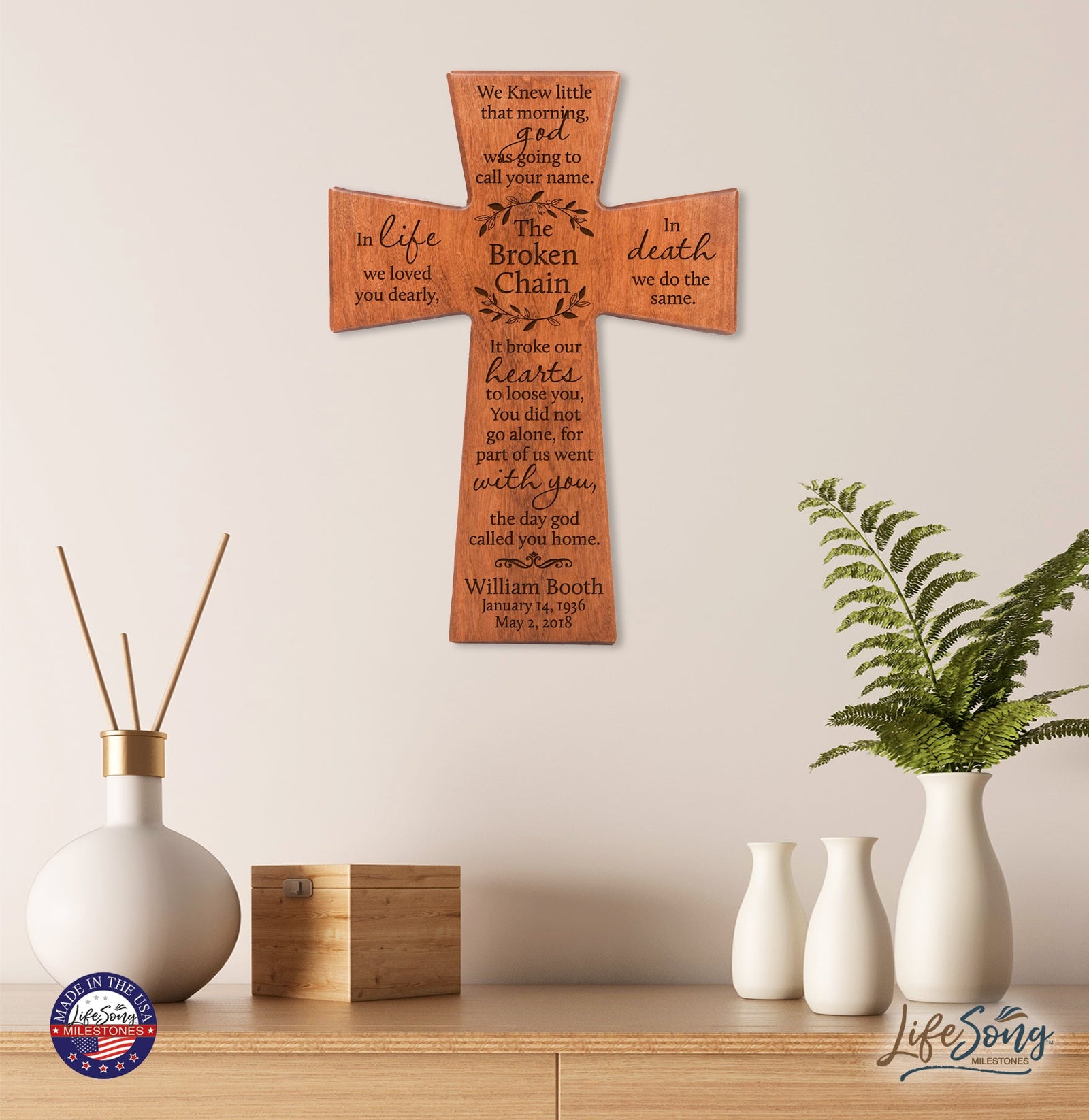 Personalized Memorial Wall Cross 12”x17”- The Broken Chain - LifeSong Milestones