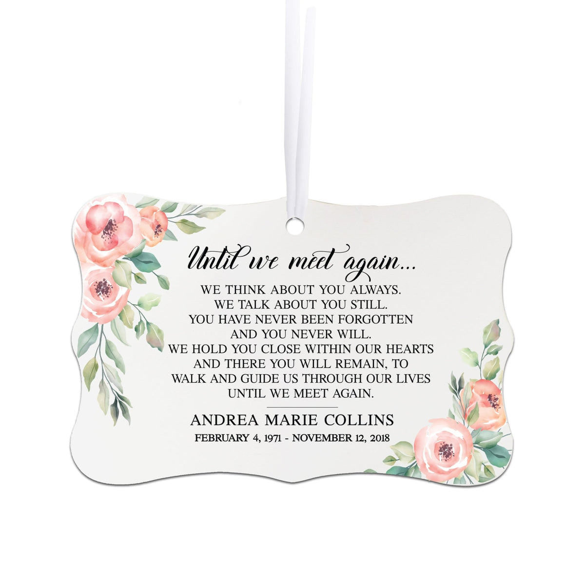 Personalized Memorial White Scalloped Memorial Ornament For The Loss Of Loved One 4x2.5 - Floral - LifeSong Milestones