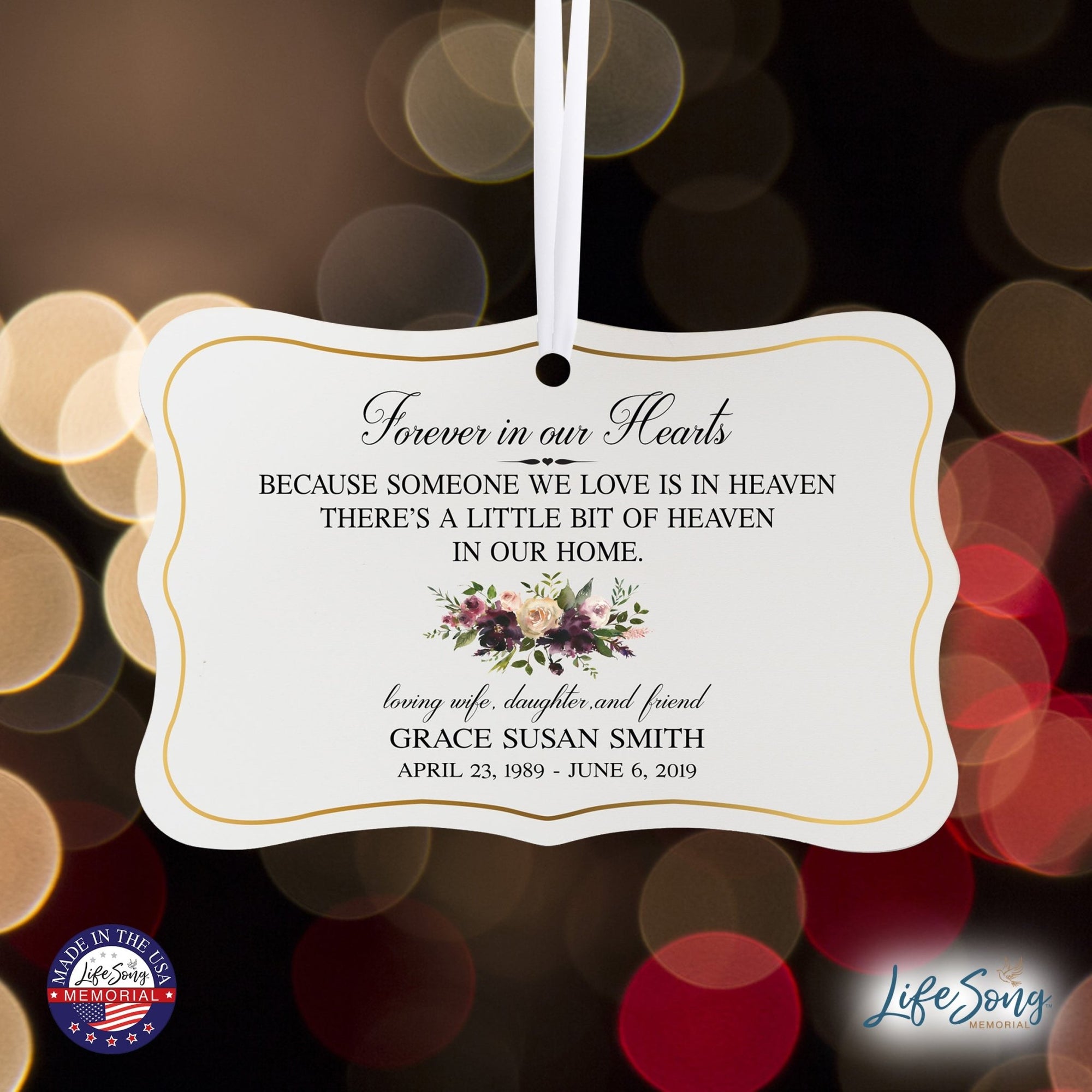 Personalized Memorial White Scalloped Memorial Ornament For The Loss Of Loved One 4x2.5 - Forever In Our Hearts - LifeSong Milestones