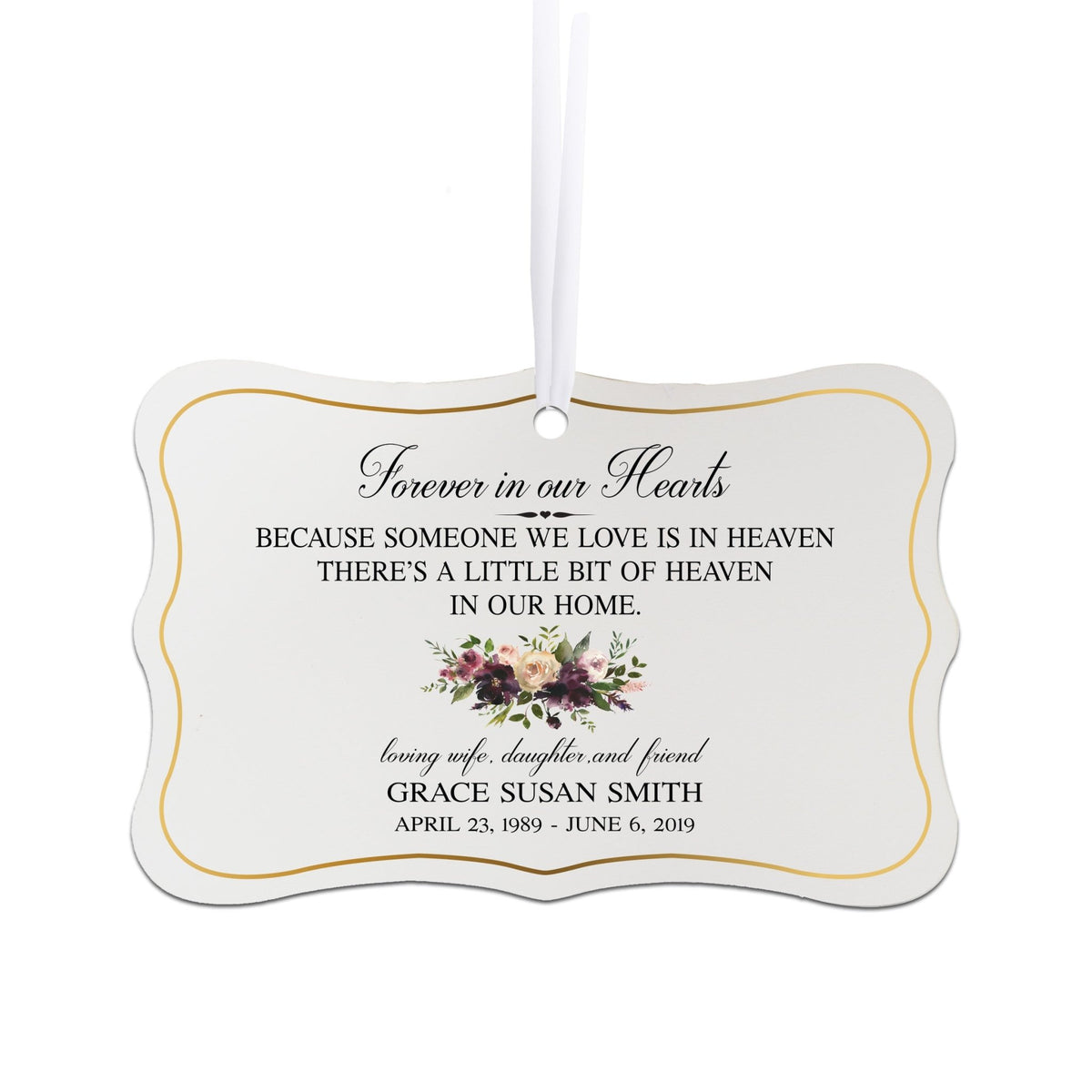 Personalized Memorial White Scalloped Memorial Ornament For The Loss Of Loved One 4x2.5 - Forever In Our Hearts - LifeSong Milestones