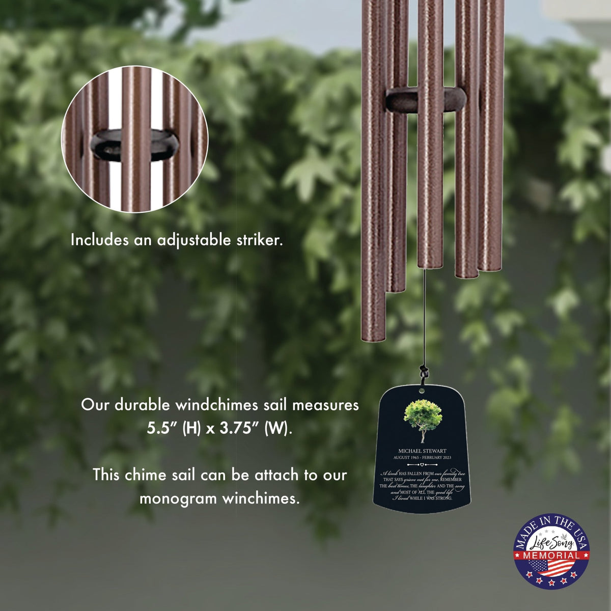 Personalized Memorial Wind Chime Sail Sympathy Gift - A Limb Has Fallen - LifeSong Milestones