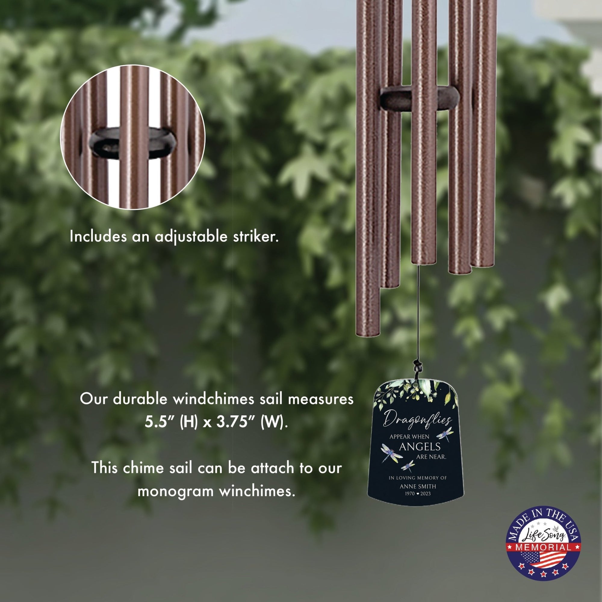 Personalized Memorial Wind Chime Sail Sympathy Gift - Angels Are Near - LifeSong Milestones