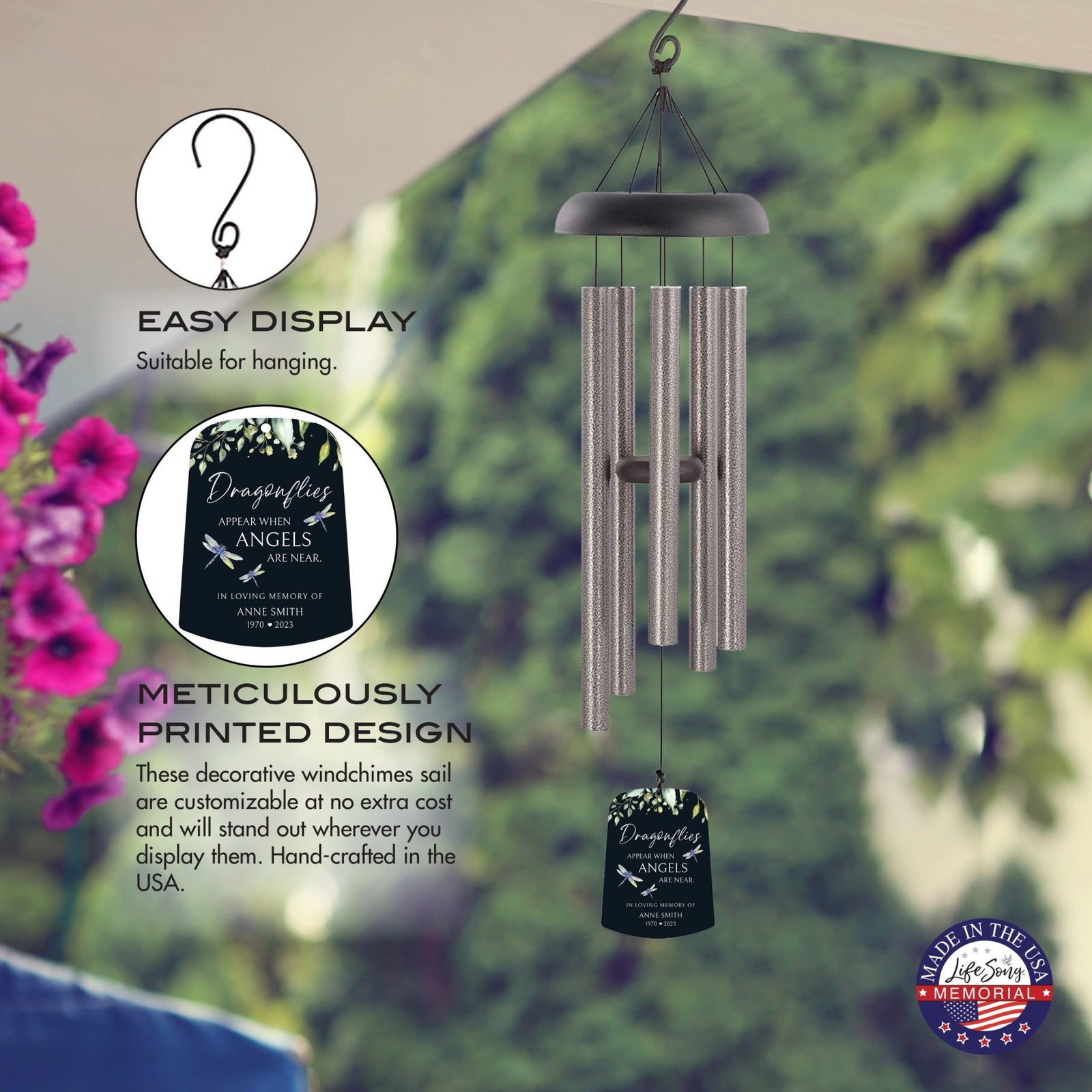 Personalized Memorial Wind Chime Sail Sympathy Gift - Angels Are Near - LifeSong Milestones