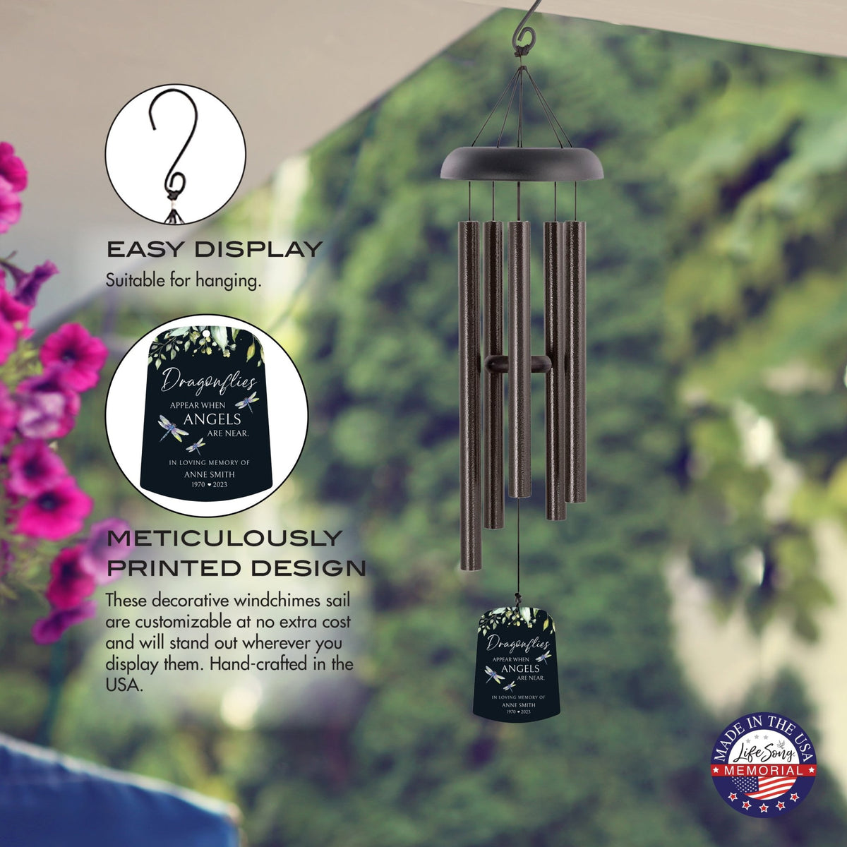 Personalized Memorial Wind Chime Sail Sympathy Gift - Angels Are Near - LifeSong Milestones