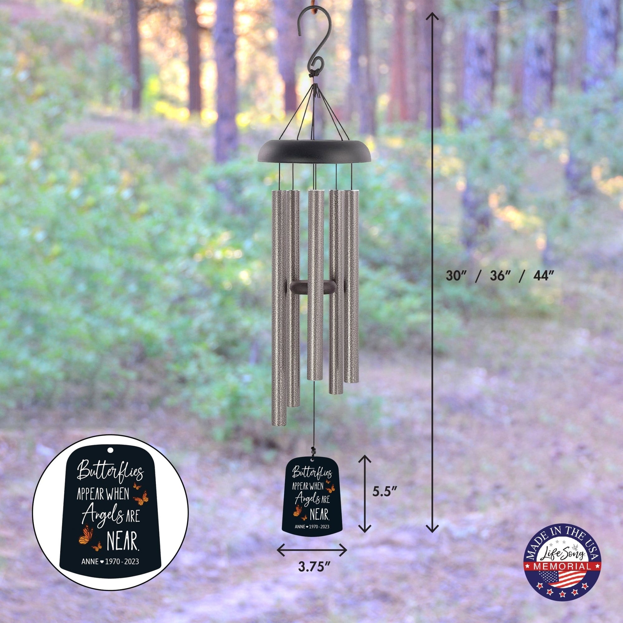 Personalized Memorial Wind Chime Sail Sympathy Gift - Angels Are Near (butterflies) - LifeSong Milestones