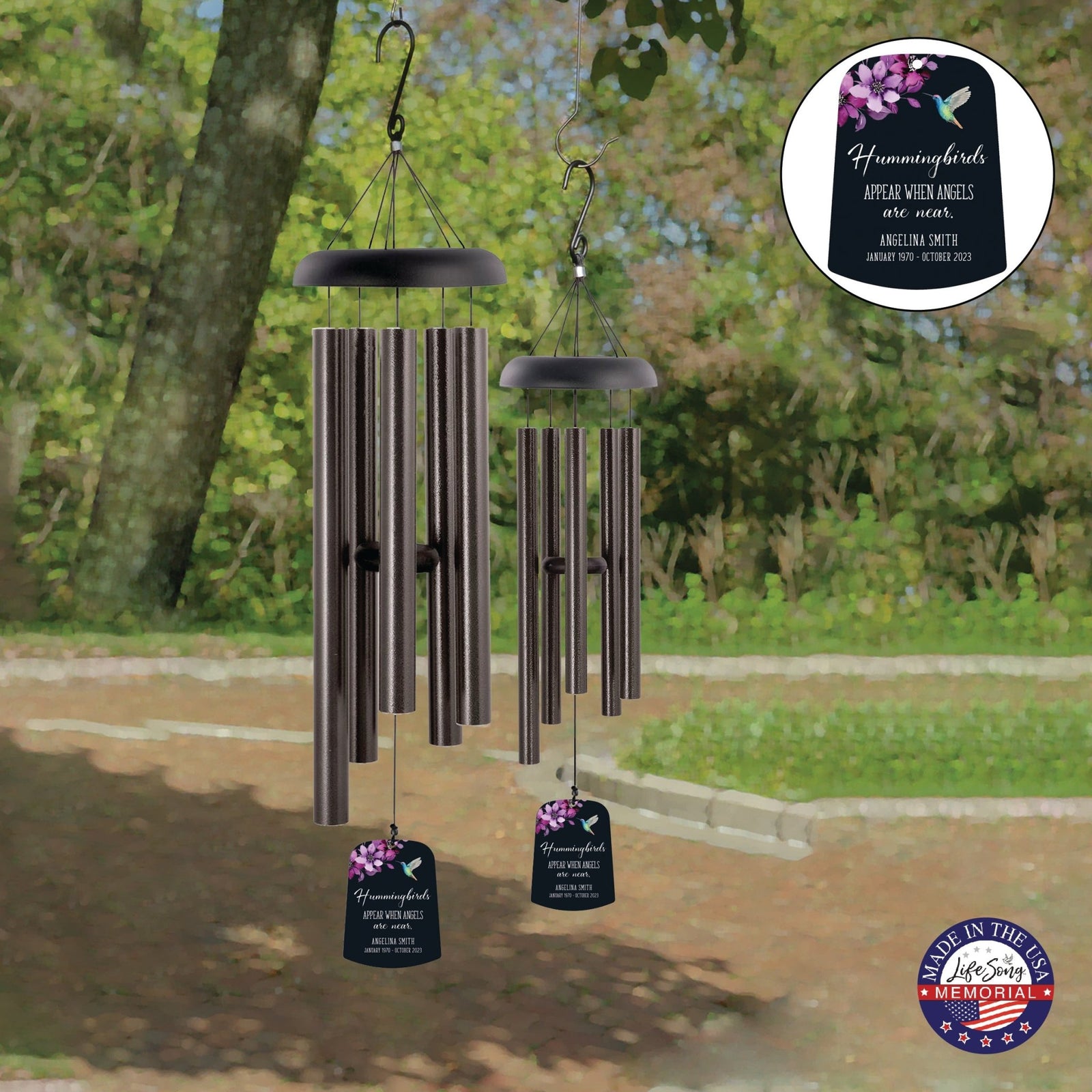 Personalized Memorial Wind Chime Sail Sympathy Gift - Angels Are Near (hummingbirds) - LifeSong Milestones