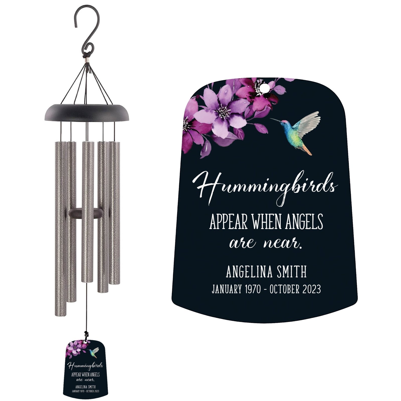 Personalized Memorial Wind Chime Sail Sympathy Gift - Angels Are Near (hummingbirds) - LifeSong Milestones