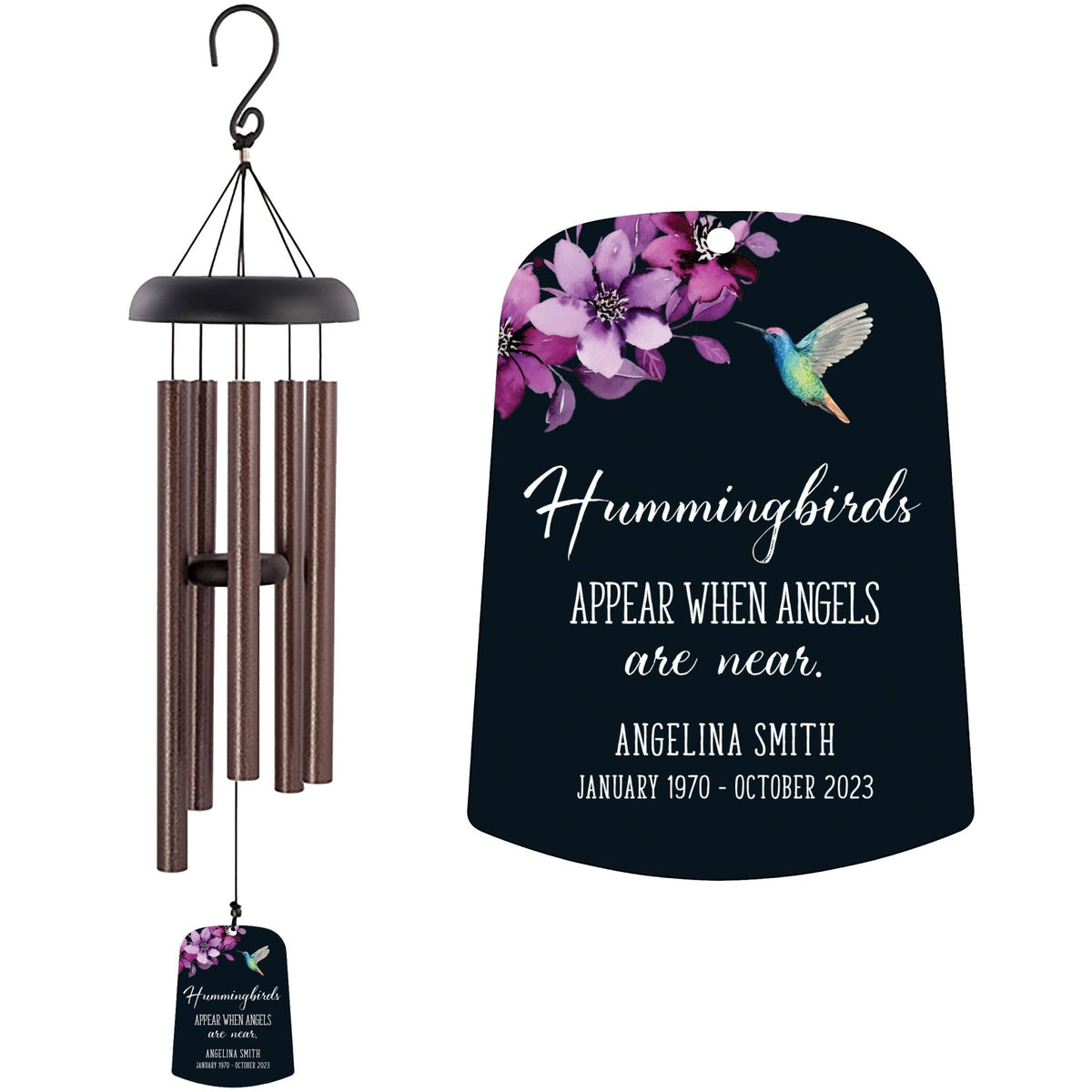 Personalized Memorial Wind Chime Sail Sympathy Gift - Angels Are Near (hummingbirds) - LifeSong Milestones