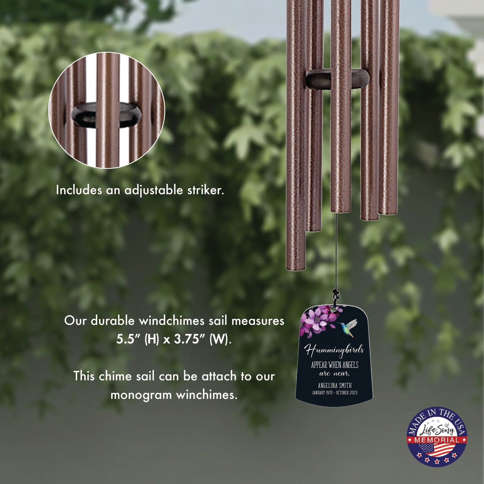 Personalized Memorial Wind Chime Sail Sympathy Gift - Angels Are Near (hummingbirds) - LifeSong Milestones