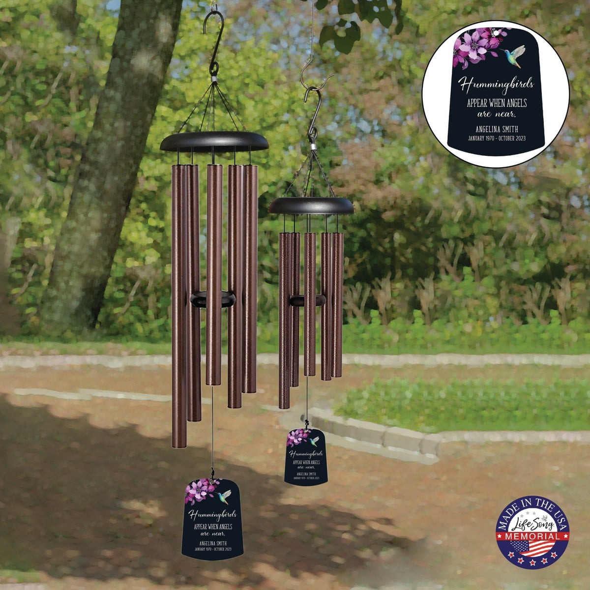 Personalized Memorial Wind Chime Sail Sympathy Gift - Angels Are Near (hummingbirds) - LifeSong Milestones