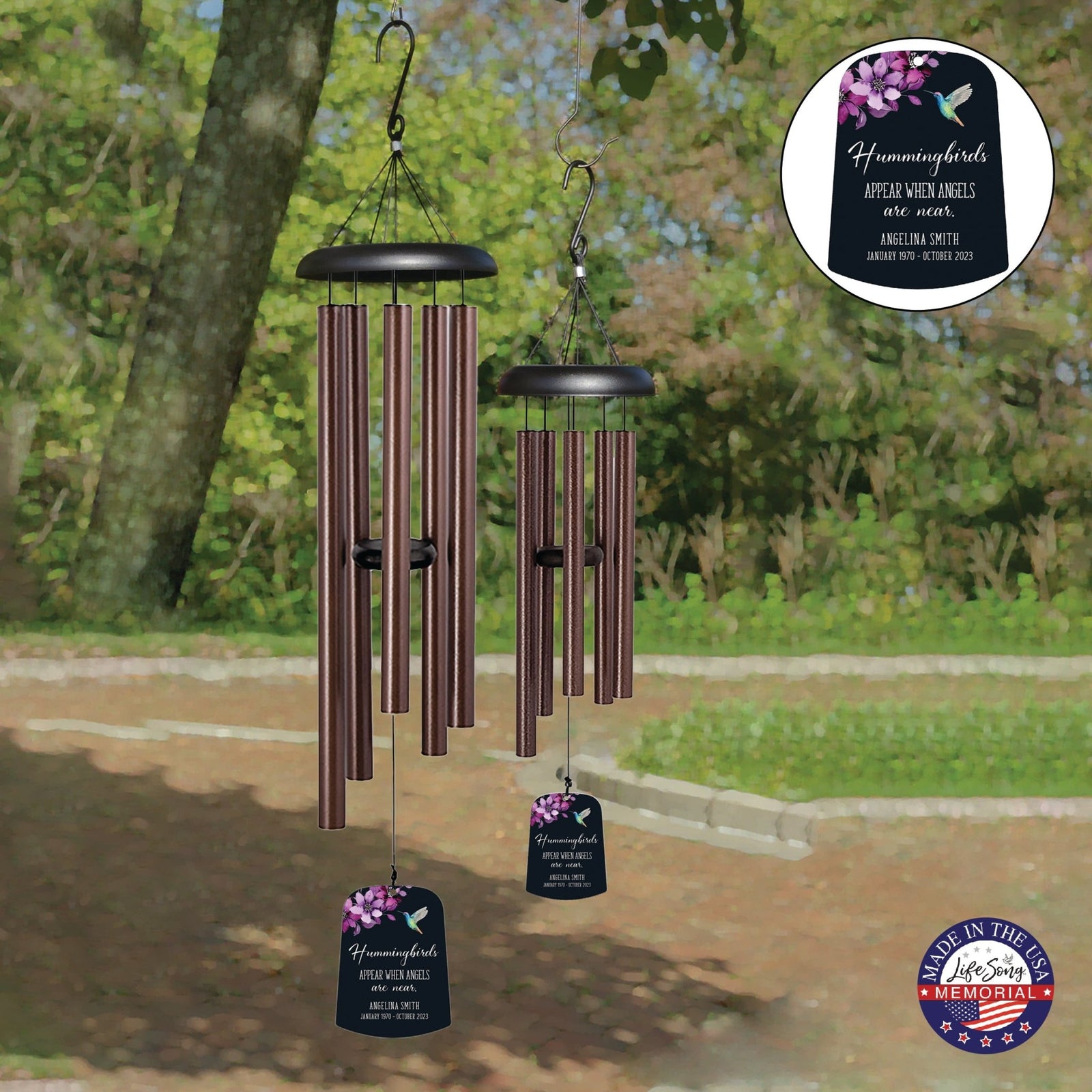 Personalized Memorial Wind Chime Sail Sympathy Gift - Angels Are Near (hummingbirds) - LifeSong Milestones