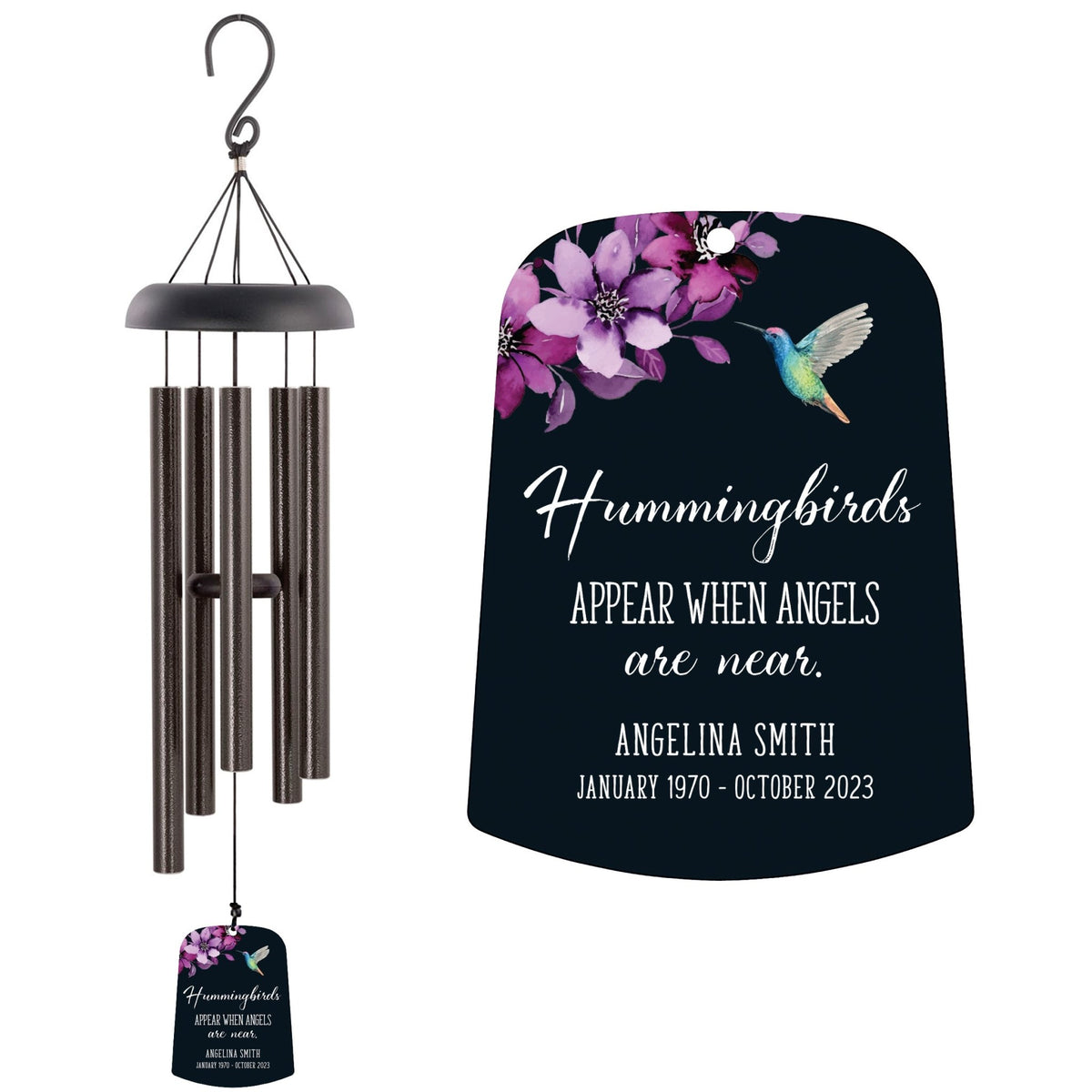 Personalized Memorial Wind Chime Sail Sympathy Gift - Angels Are Near (hummingbirds) - LifeSong Milestones