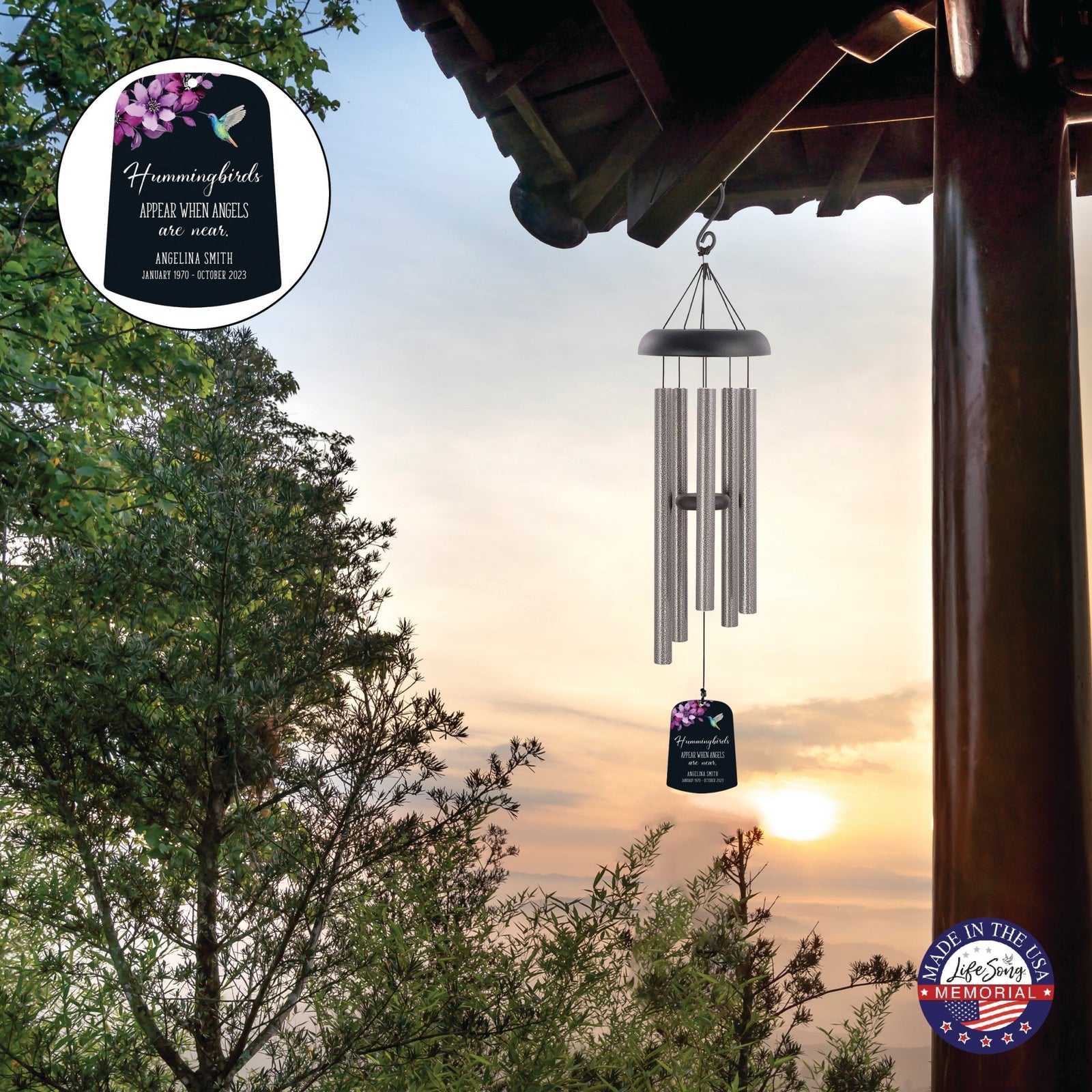 Personalized Memorial Wind Chime Sail Sympathy Gift - Angels Are Near (hummingbirds) - LifeSong Milestones