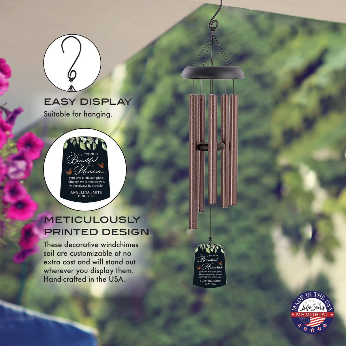 Personalized Memorial Wind Chime Sail Sympathy Gift - Beautiful Memories - LifeSong Milestones