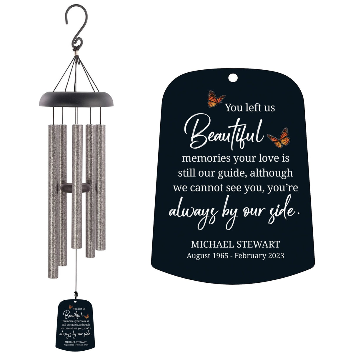 Personalized Memorial Wind Chime Sail Sympathy Gift - Beautiful Memories (butterflies) - LifeSong Milestones