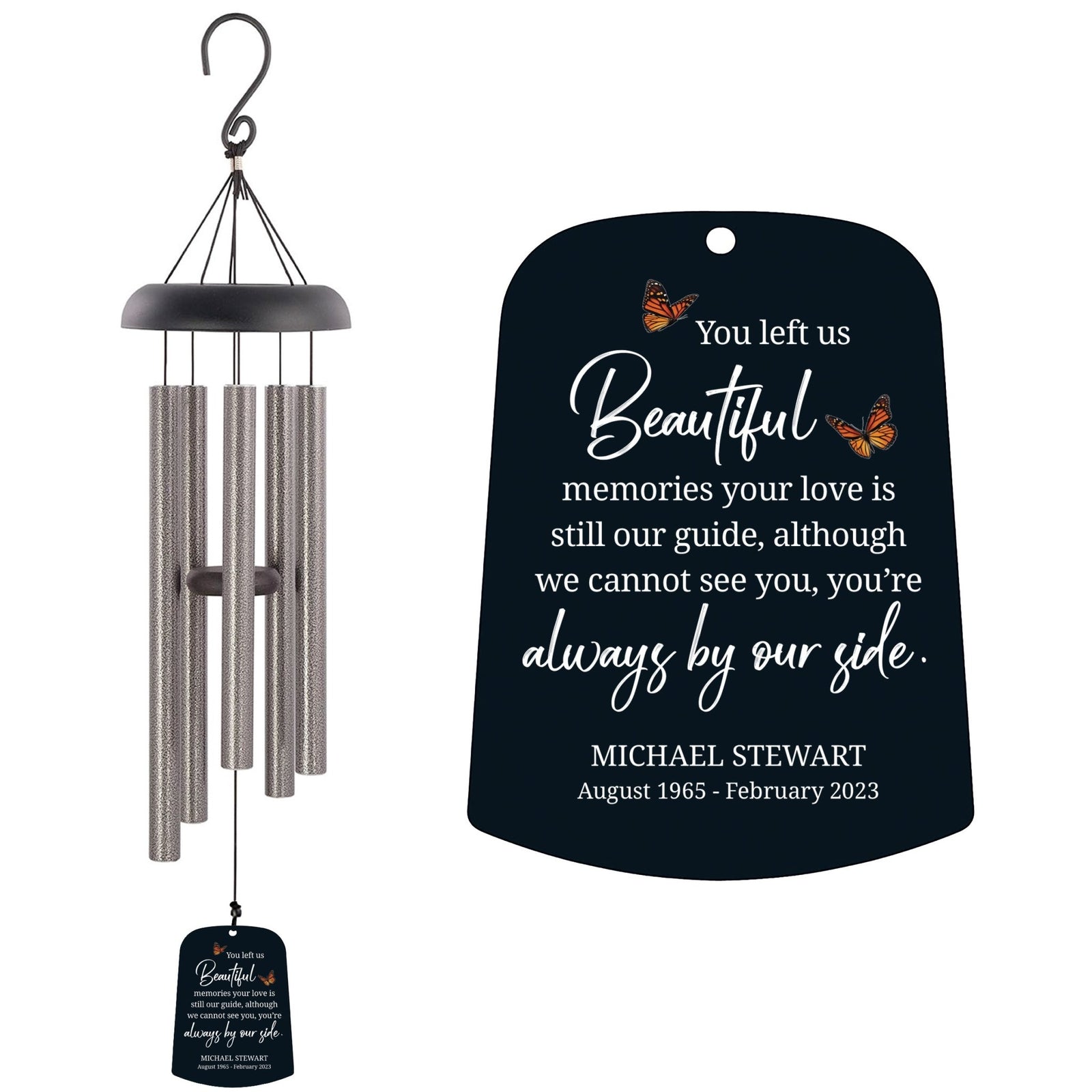 Personalized Memorial Wind Chime Sail Sympathy Gift - Beautiful Memories (butterflies) - LifeSong Milestones