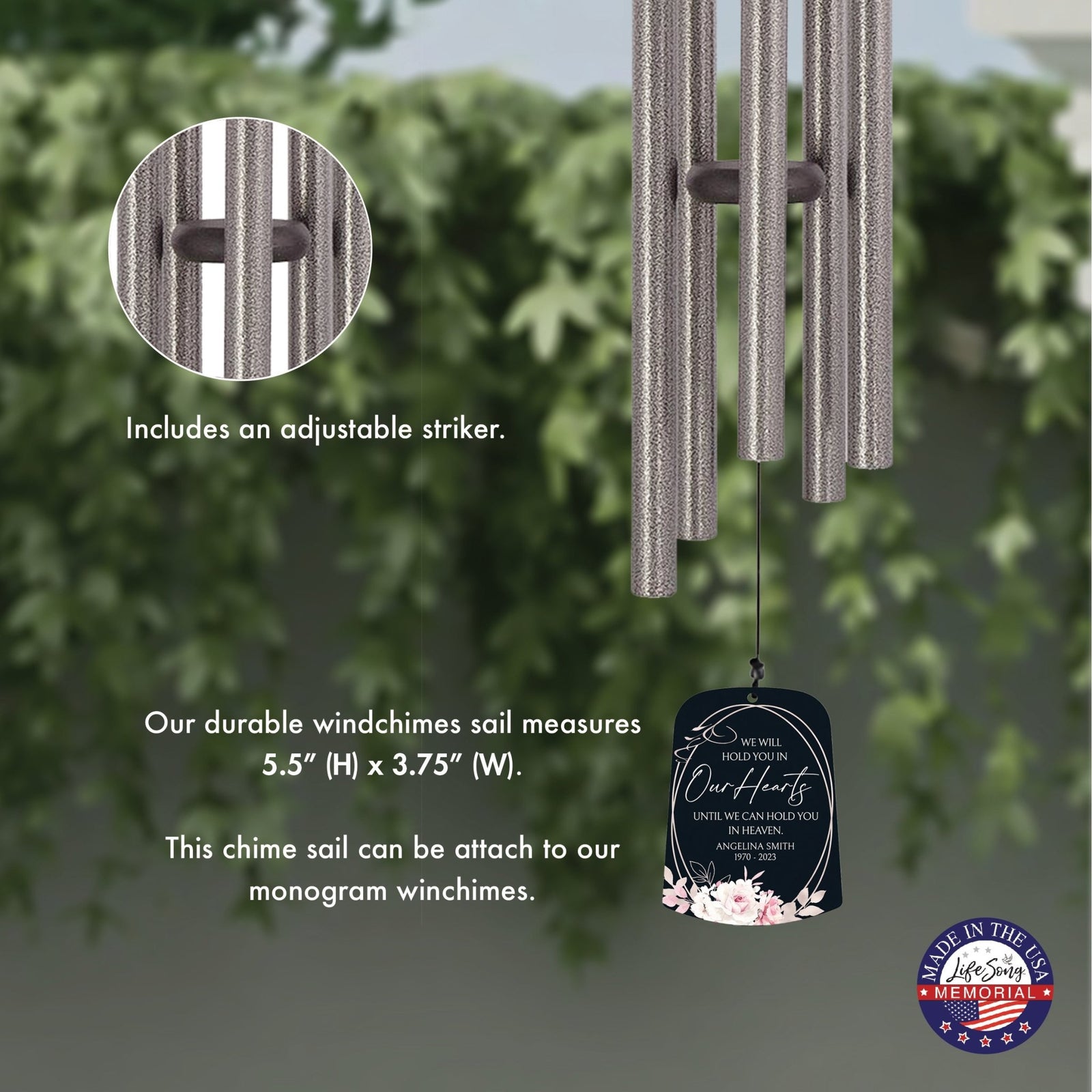 Personalized Memorial Wind Chime Sail Sympathy Gift - Hold You In Our Hearts - LifeSong Milestones
