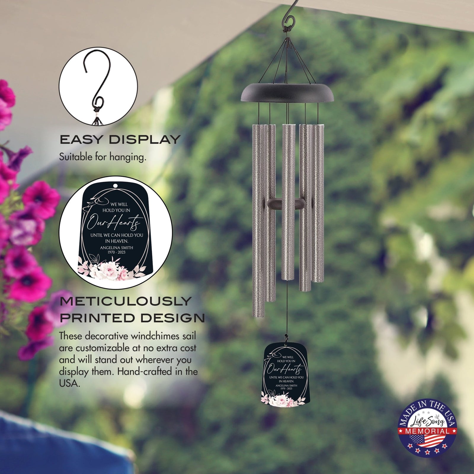 Personalized Memorial Wind Chime Sail Sympathy Gift - Hold You In Our Hearts - LifeSong Milestones