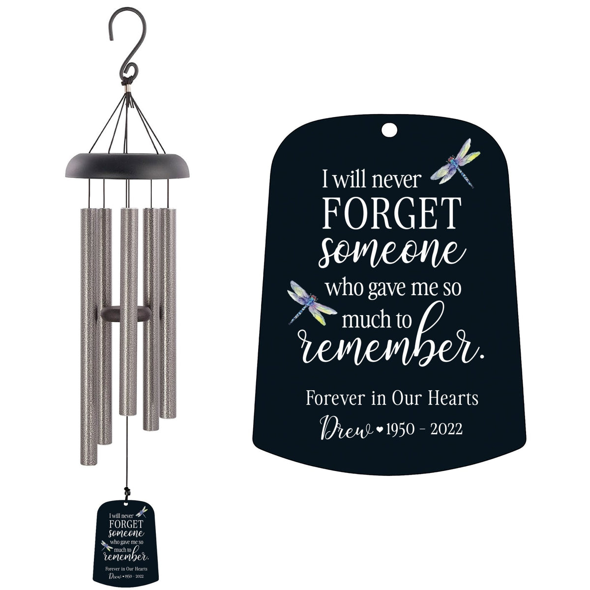 Personalized Memorial Wind Chime Sail Sympathy Gift - I Will Never Forget - LifeSong Milestones