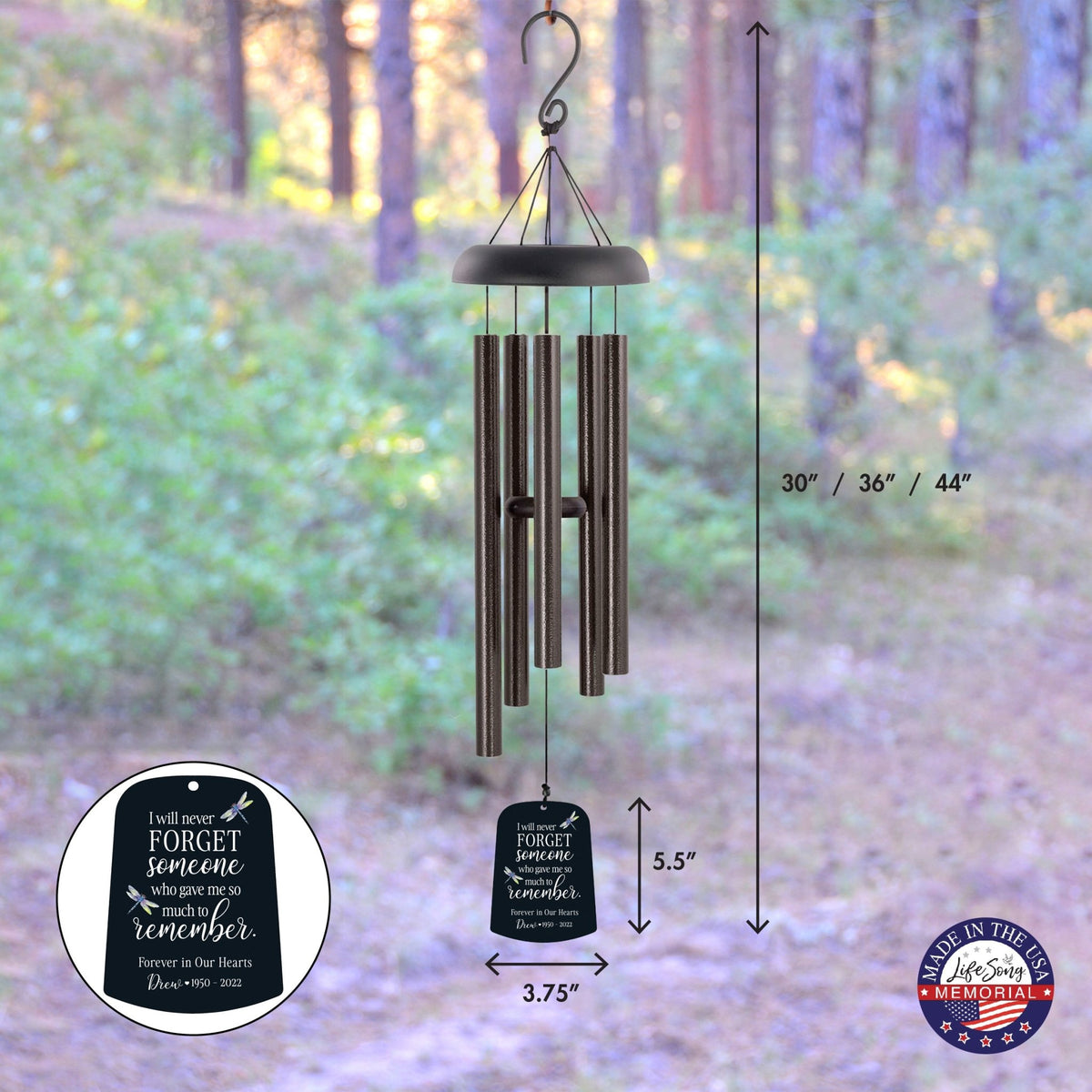 Personalized Memorial Wind Chime Sail Sympathy Gift - I Will Never Forget - LifeSong Milestones