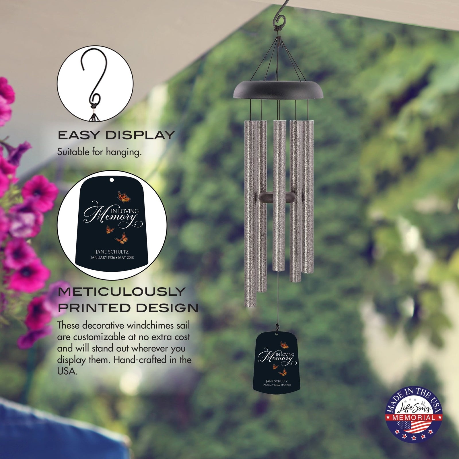 Personalized Memorial Wind Chime Sail Sympathy Gift - In Loving Memory - LifeSong Milestones