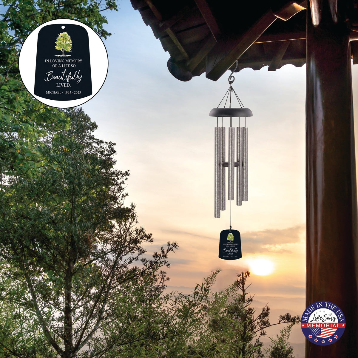 Personalized Memorial Wind Chime Sail Sympathy Gift - In Loving Memory (tree) - LifeSong Milestones