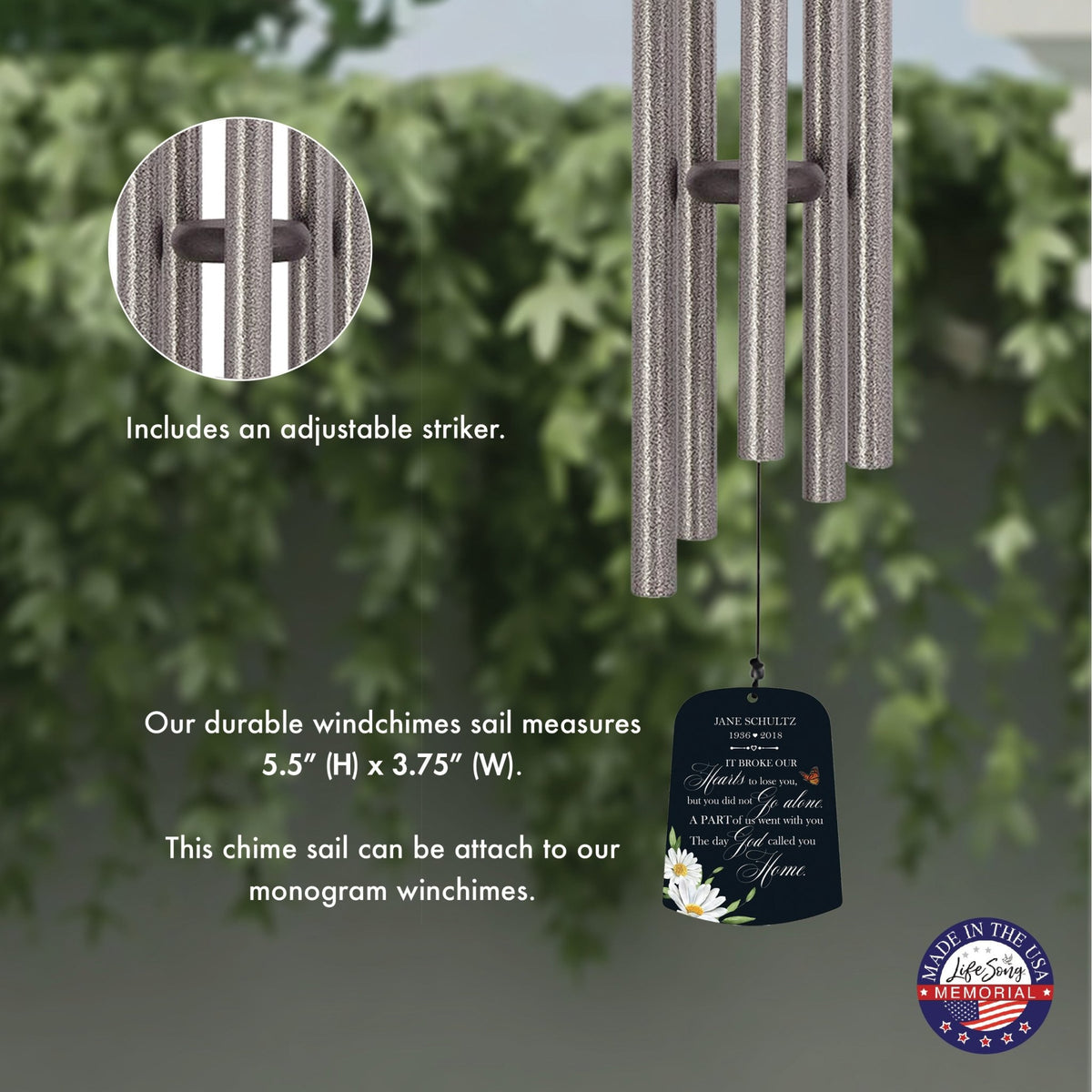 Personalized Memorial Wind Chime Sail Sympathy Gift - It Broke Our Hearts - LifeSong Milestones