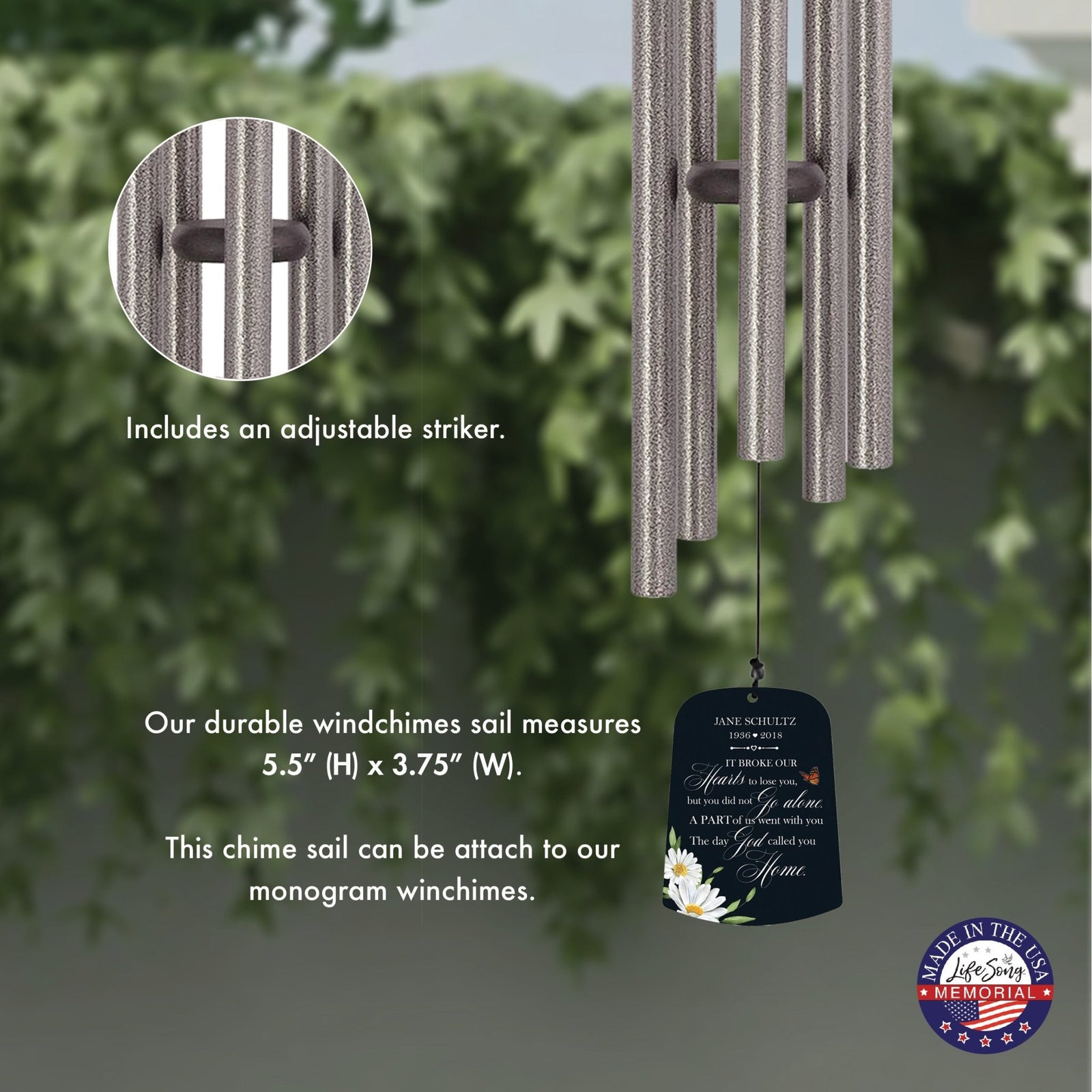 Personalized Memorial Wind Chime Sail Sympathy Gift - It Broke Our Hearts - LifeSong Milestones