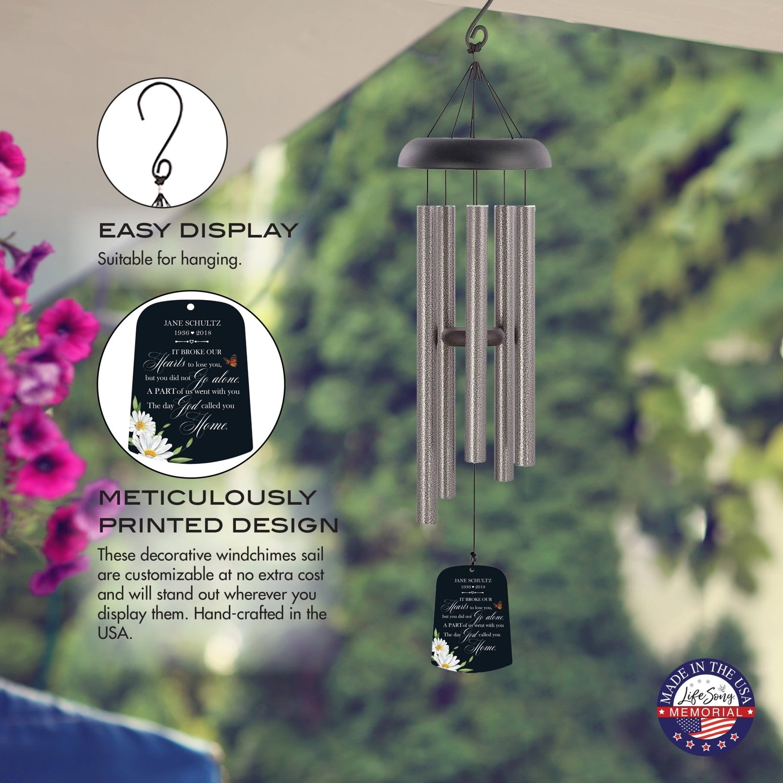 Personalized Memorial Wind Chime Sail Sympathy Gift - It Broke Our Hearts - LifeSong Milestones