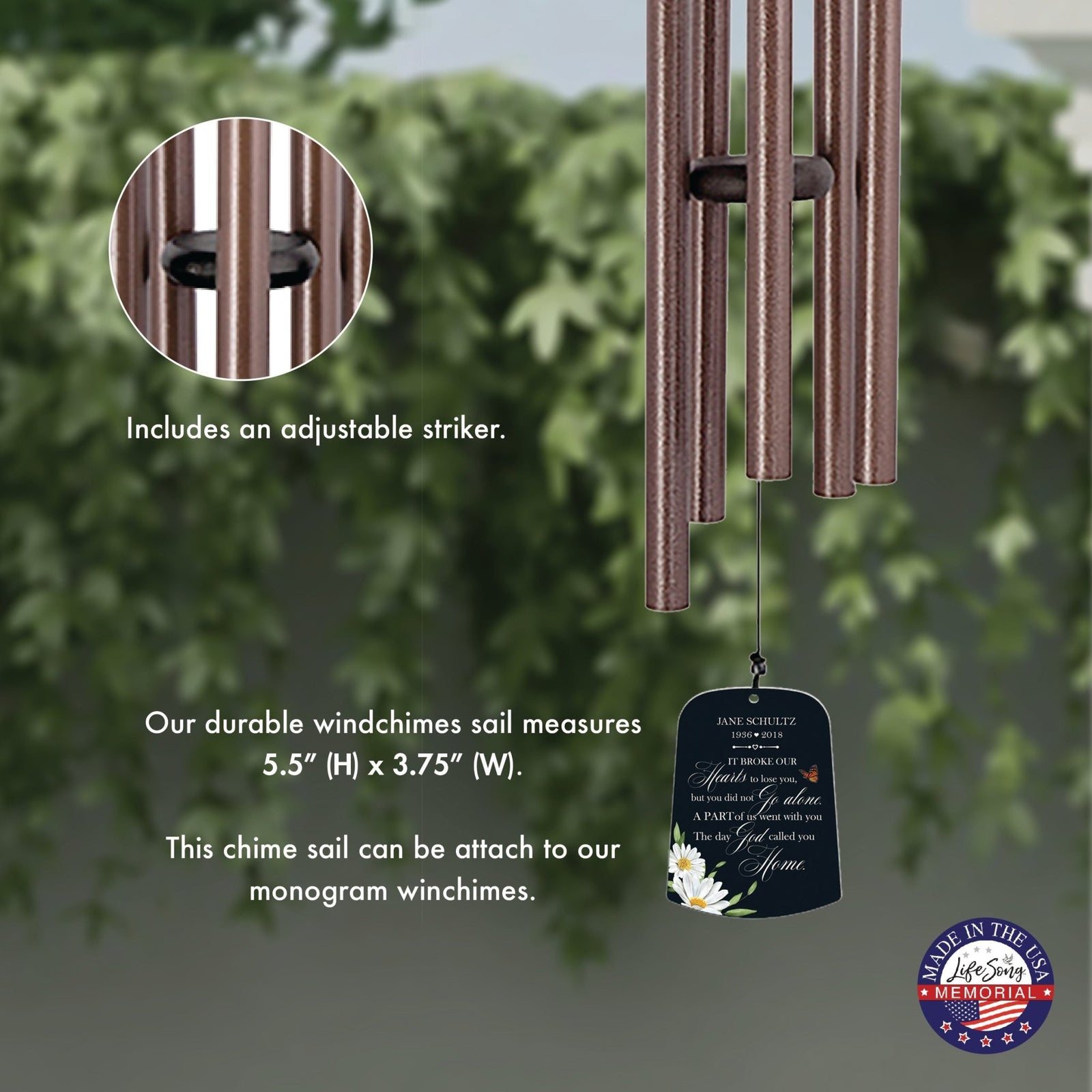 Personalized Memorial Wind Chime Sail Sympathy Gift - It Broke Our Hearts - LifeSong Milestones