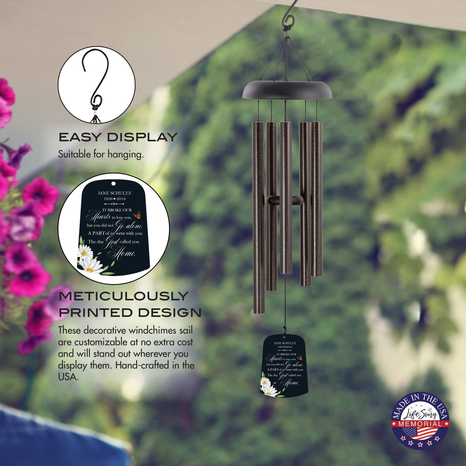Personalized Memorial Wind Chime Sail Sympathy Gift - It Broke Our Hearts - LifeSong Milestones