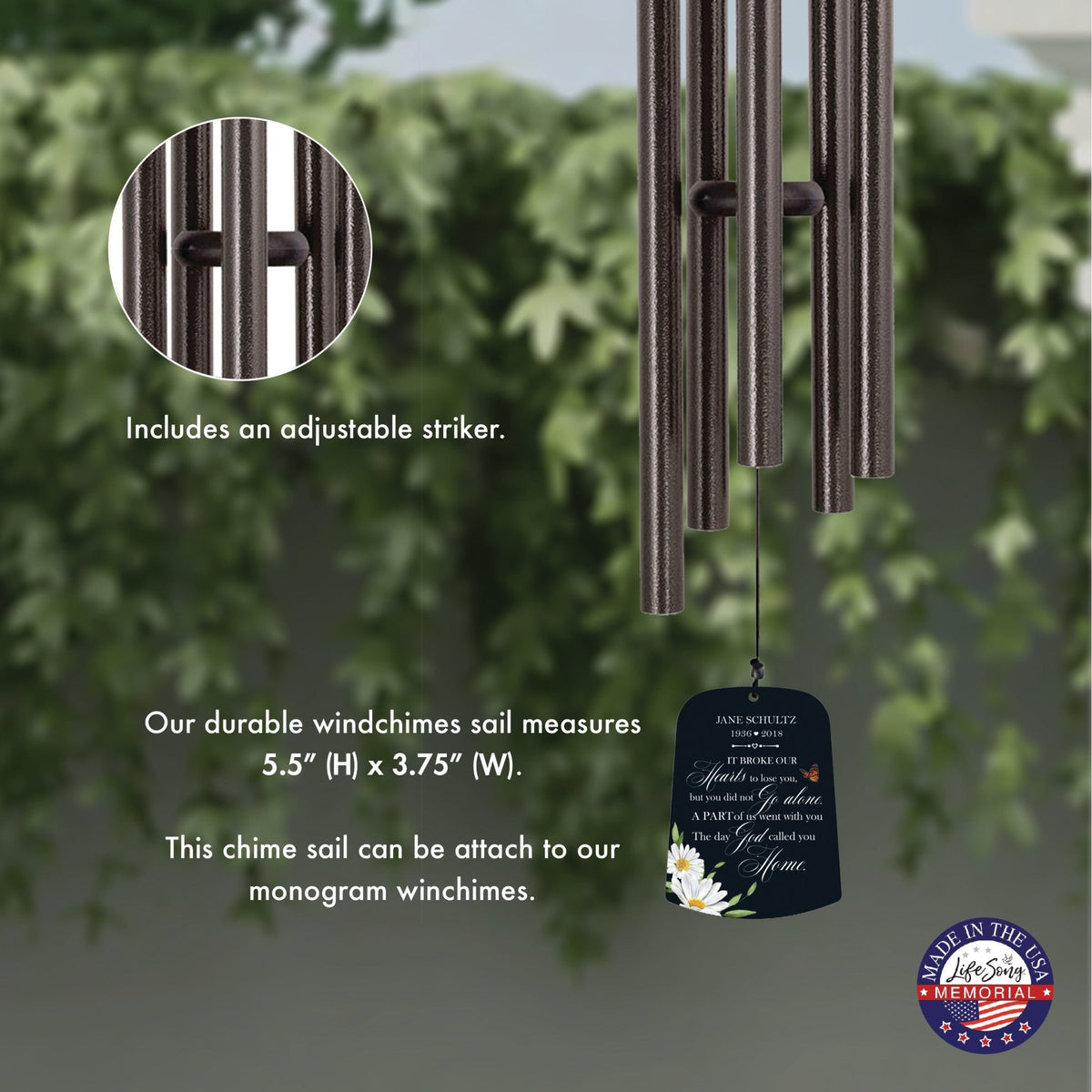 Personalized Memorial Wind Chime Sail Sympathy Gift - It Broke Our Hearts - LifeSong Milestones