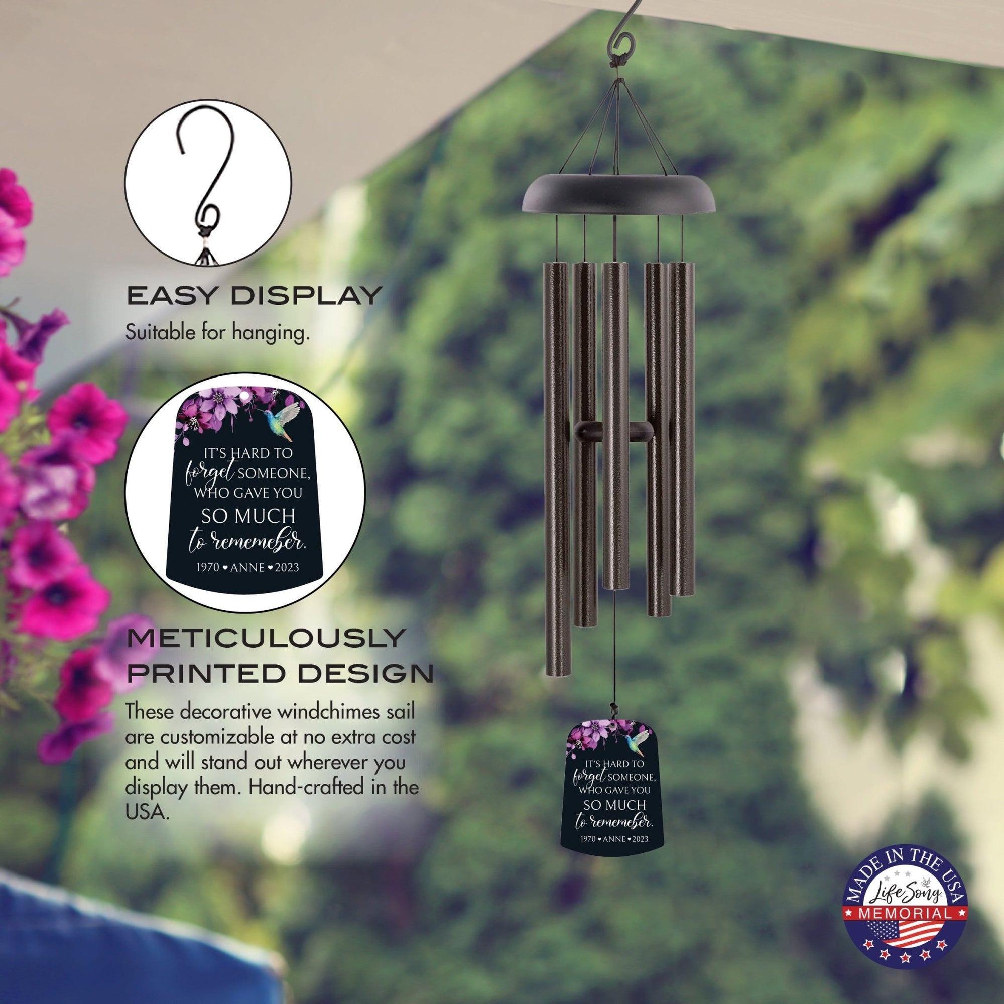 Personalized Memorial Wind Chime Sail Sympathy Gift - Its Hard To Forget - LifeSong Milestones