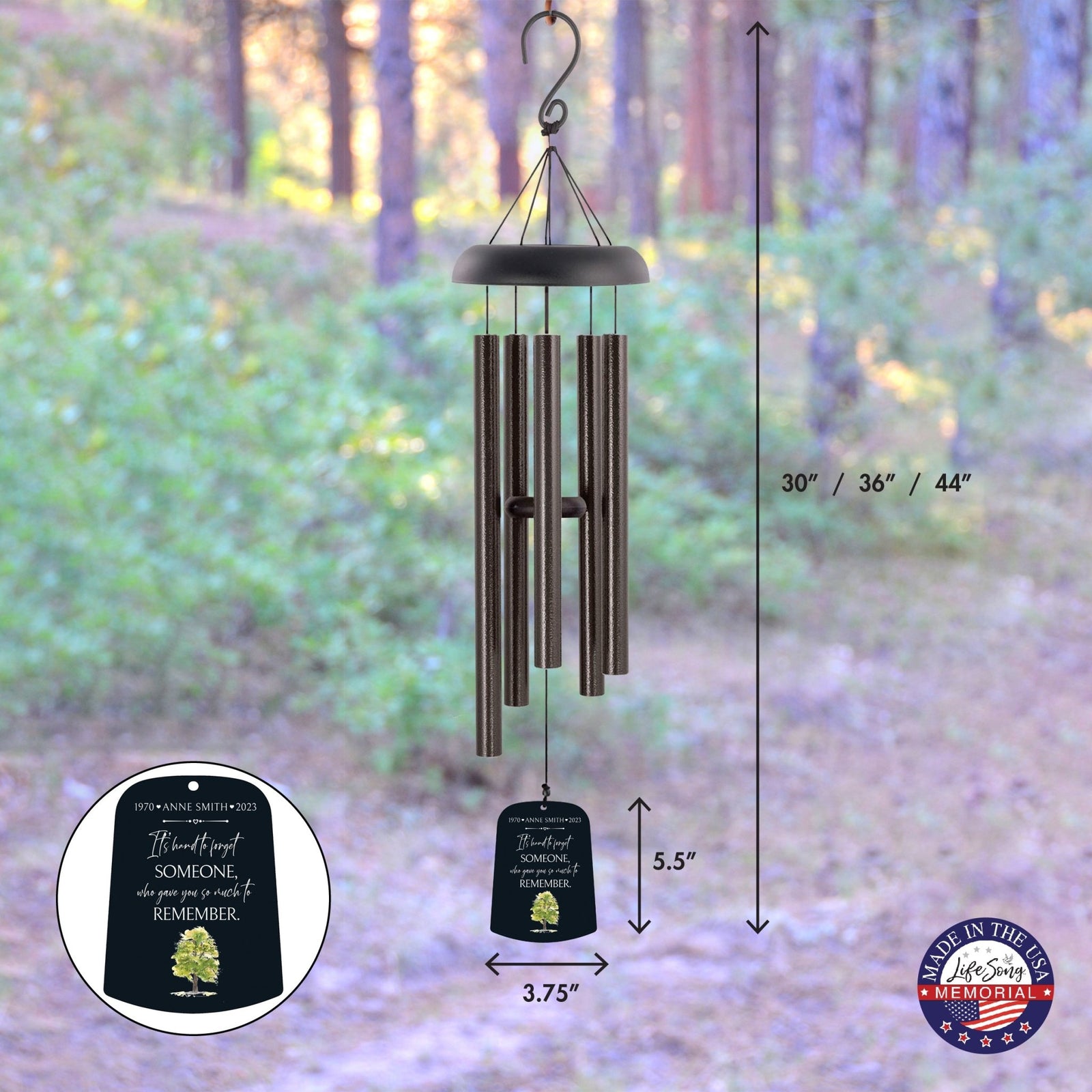 Personalized Memorial Wind Chime Sail Sympathy Gift - Its Hard To Forget (Tree) - LifeSong Milestones