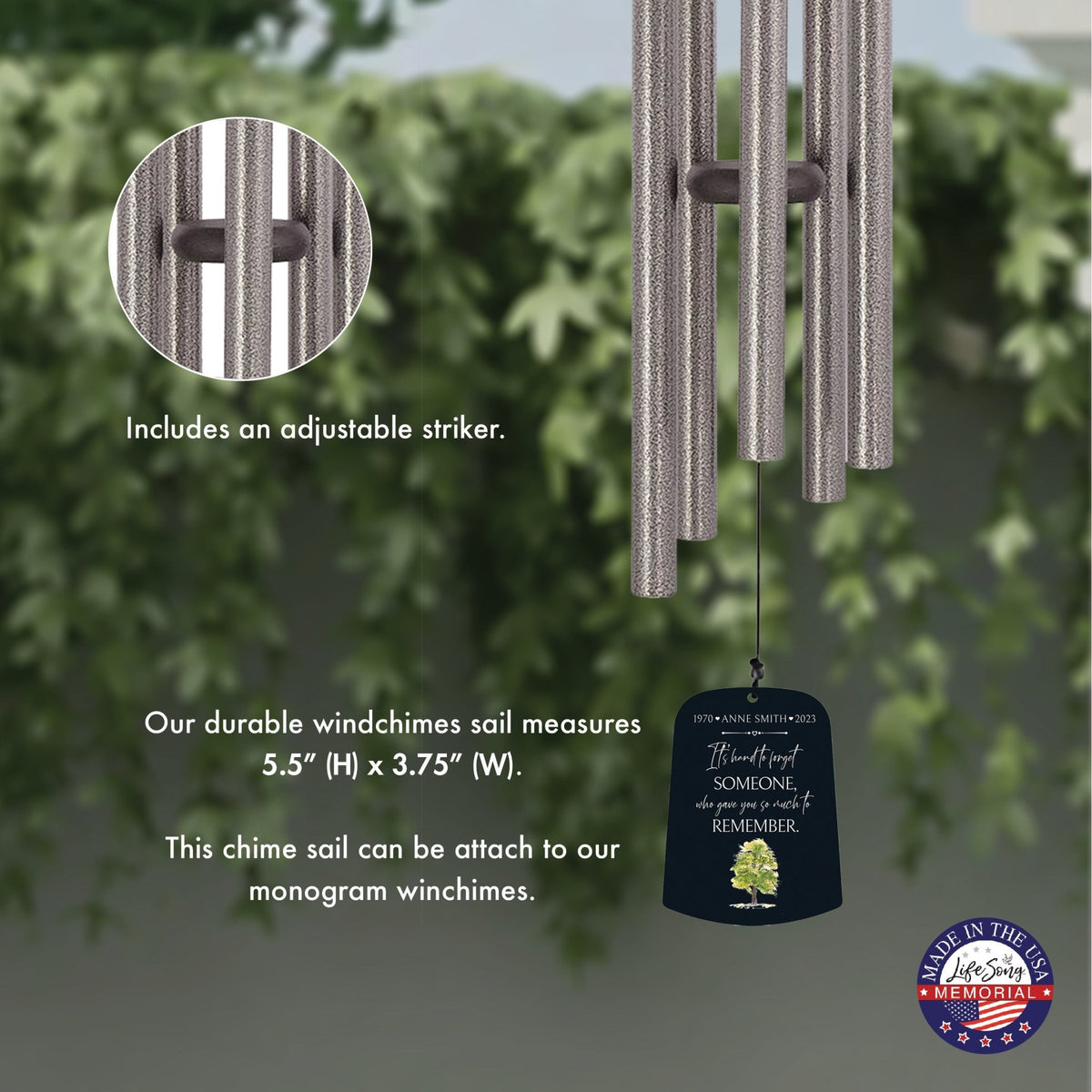 Personalized Memorial Wind Chime Sail Sympathy Gift - Its Hard To Forget (Tree) - LifeSong Milestones