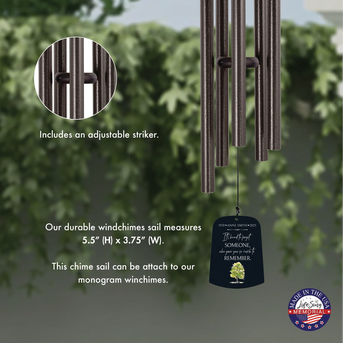 Personalized Memorial Wind Chime Sail Sympathy Gift - Its Hard To Forget (Tree) - LifeSong Milestones