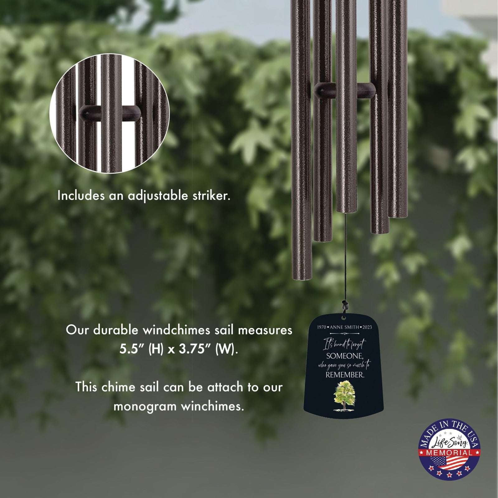 Personalized Memorial Wind Chime Sail Sympathy Gift - Its Hard To Forget (Tree) - LifeSong Milestones