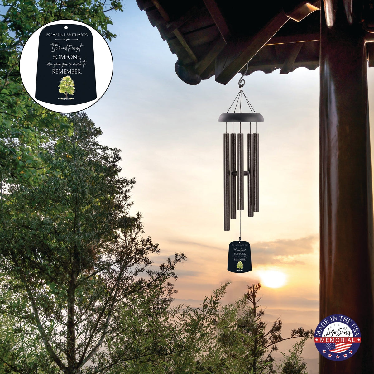 Personalized Memorial Wind Chime Sail Sympathy Gift - Its Hard To Forget (Tree) - LifeSong Milestones