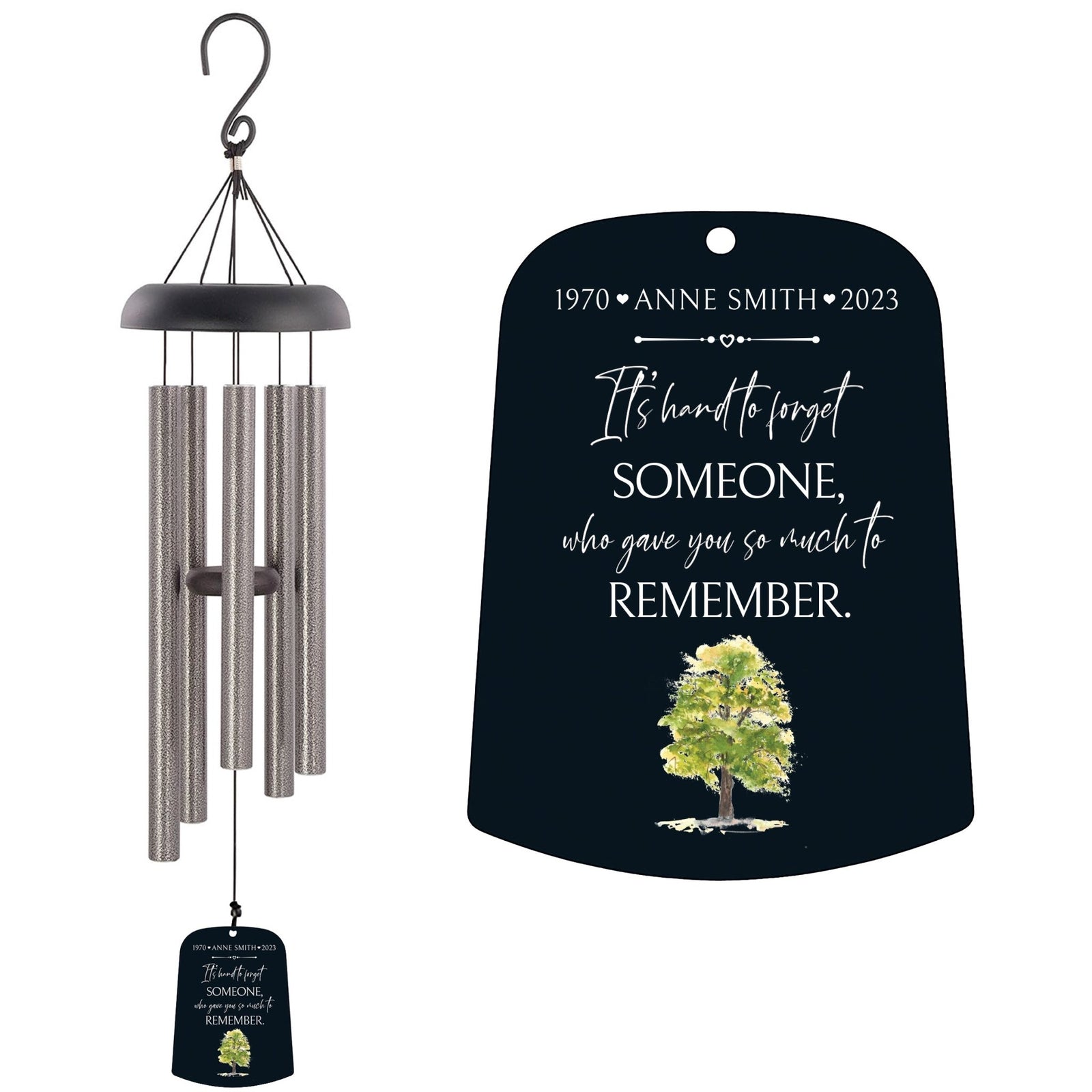 Personalized Memorial Wind Chime Sail Sympathy Gift - Its Hard To Forget (Tree) - LifeSong Milestones