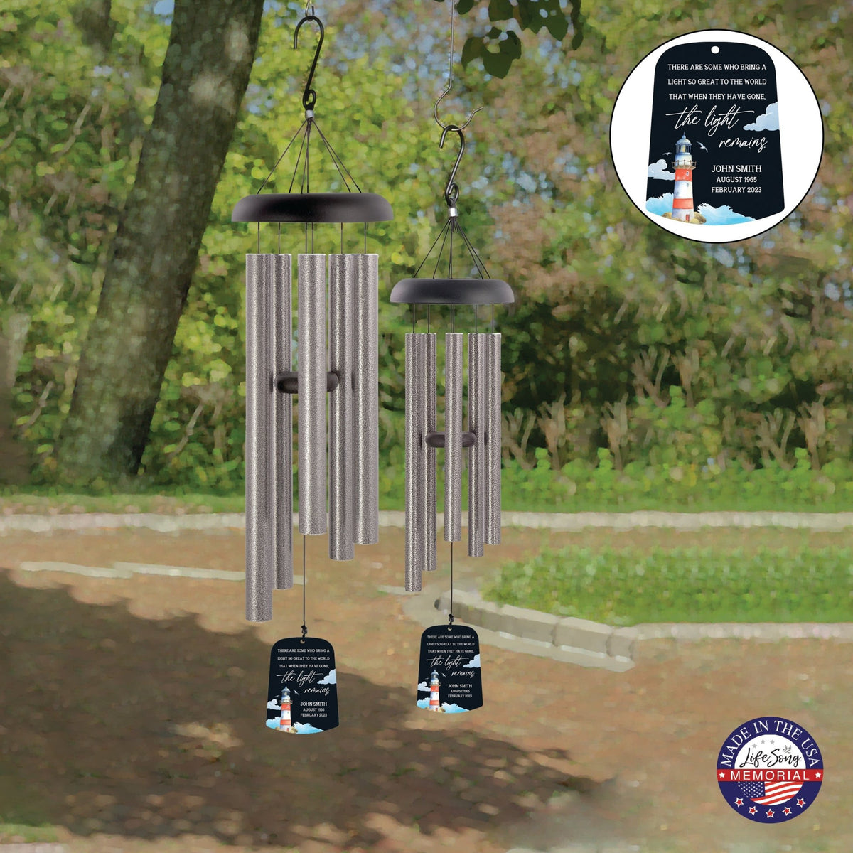 Personalized Memorial Wind Chime Sail Sympathy Gift - The Light Remains (lighthouse) - LifeSong Milestones