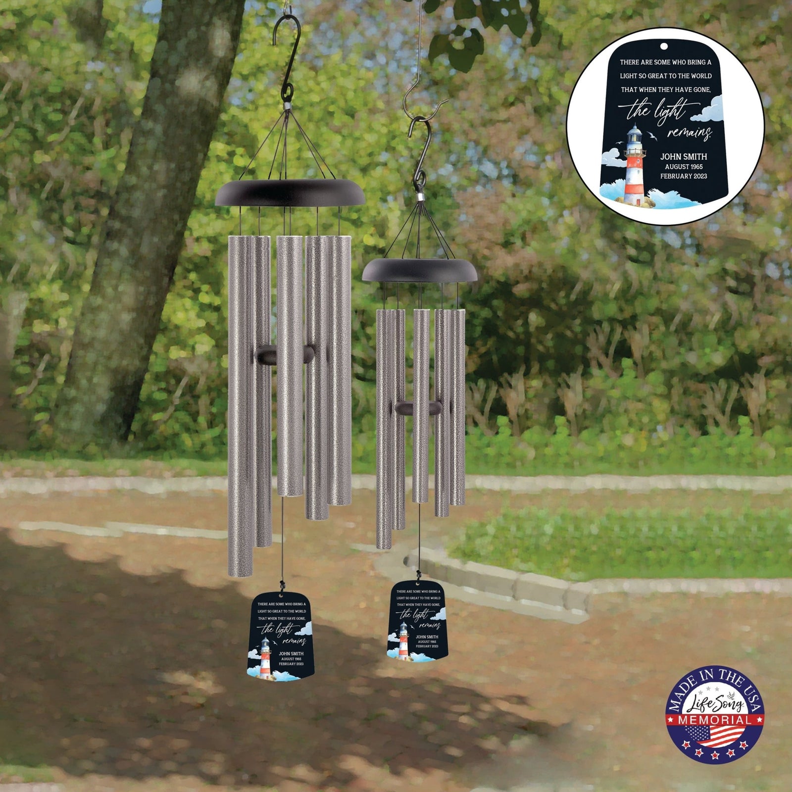 Personalized Memorial Wind Chime Sail Sympathy Gift - The Light Remains (lighthouse) - LifeSong Milestones