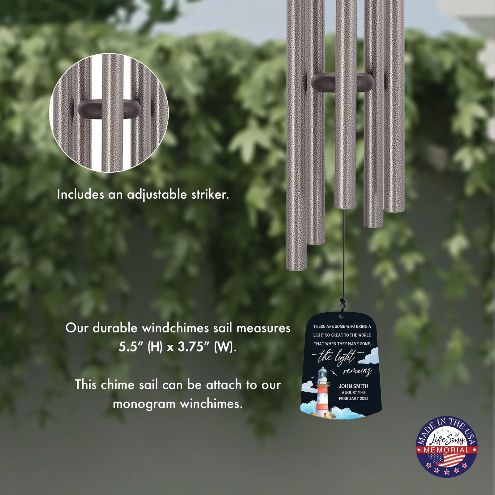 Personalized Memorial Wind Chime Sail Sympathy Gift - The Light Remains (lighthouse) - LifeSong Milestones