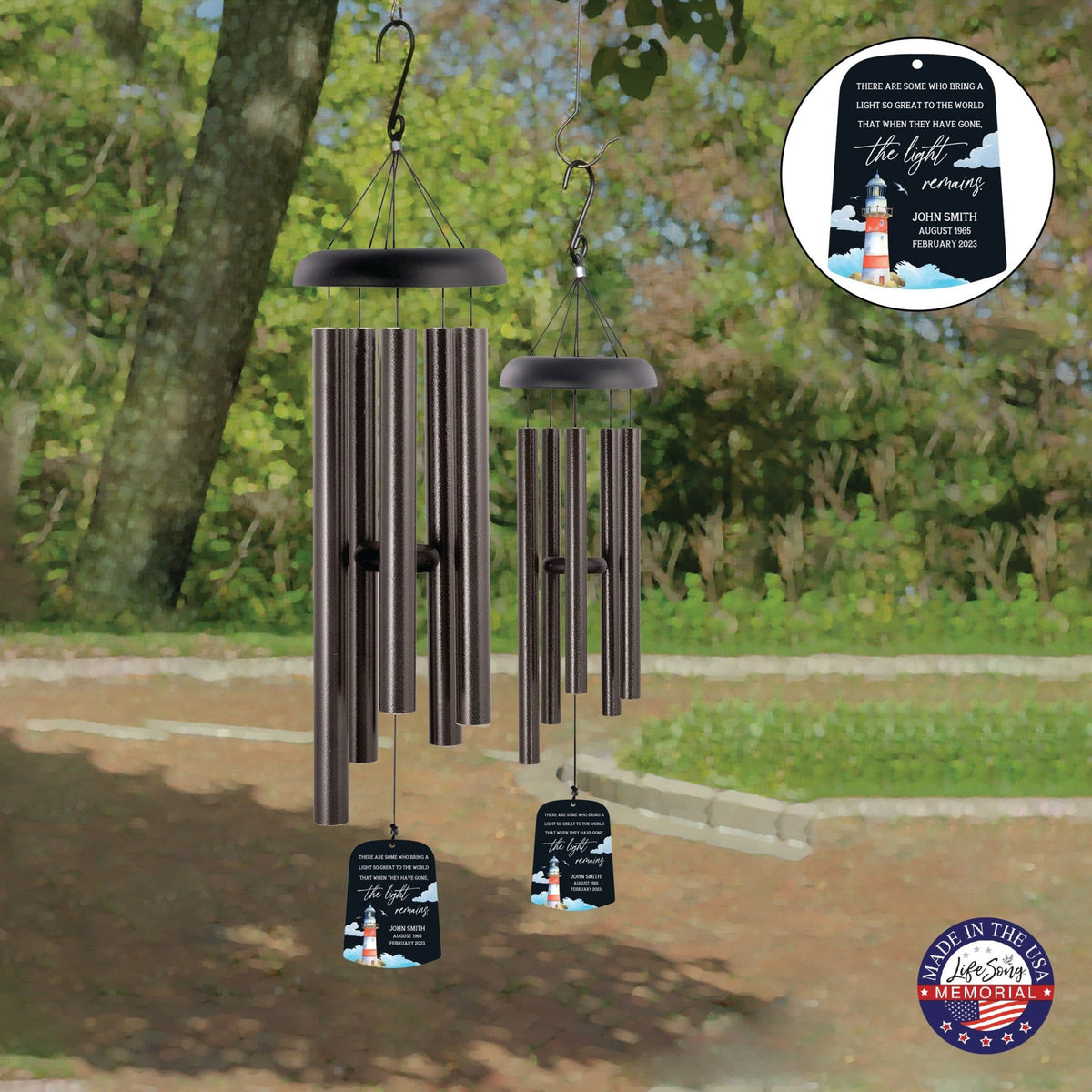 Personalized Memorial Wind Chime Sail Sympathy Gift - The Light Remains (lighthouse) - LifeSong Milestones