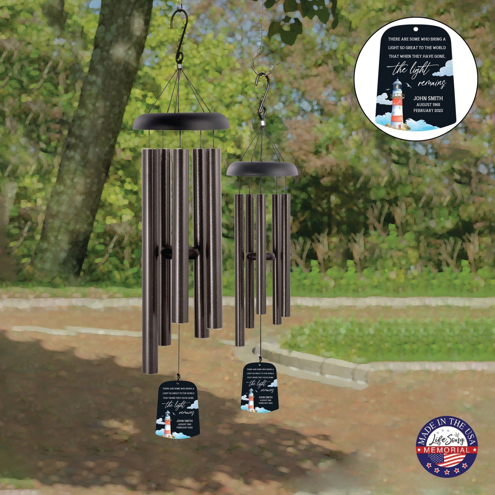 Personalized Memorial Wind Chime Sail Sympathy Gift - The Light Remains (lighthouse) - LifeSong Milestones