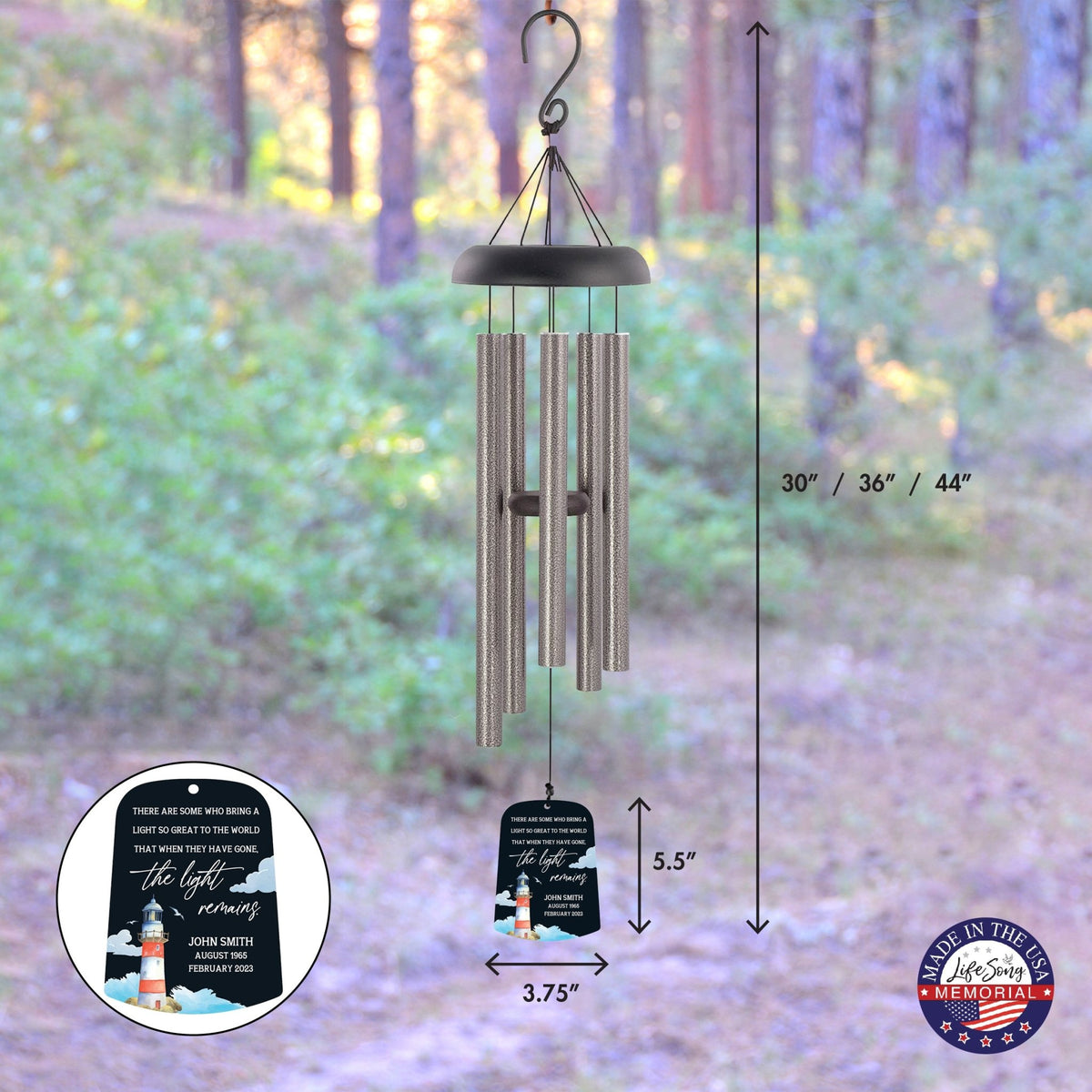 Personalized Memorial Wind Chime Sail Sympathy Gift - The Light Remains (lighthouse) - LifeSong Milestones