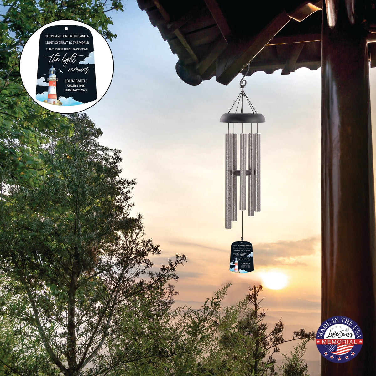 Personalized Memorial Wind Chime Sail Sympathy Gift - The Light Remains (lighthouse) - LifeSong Milestones
