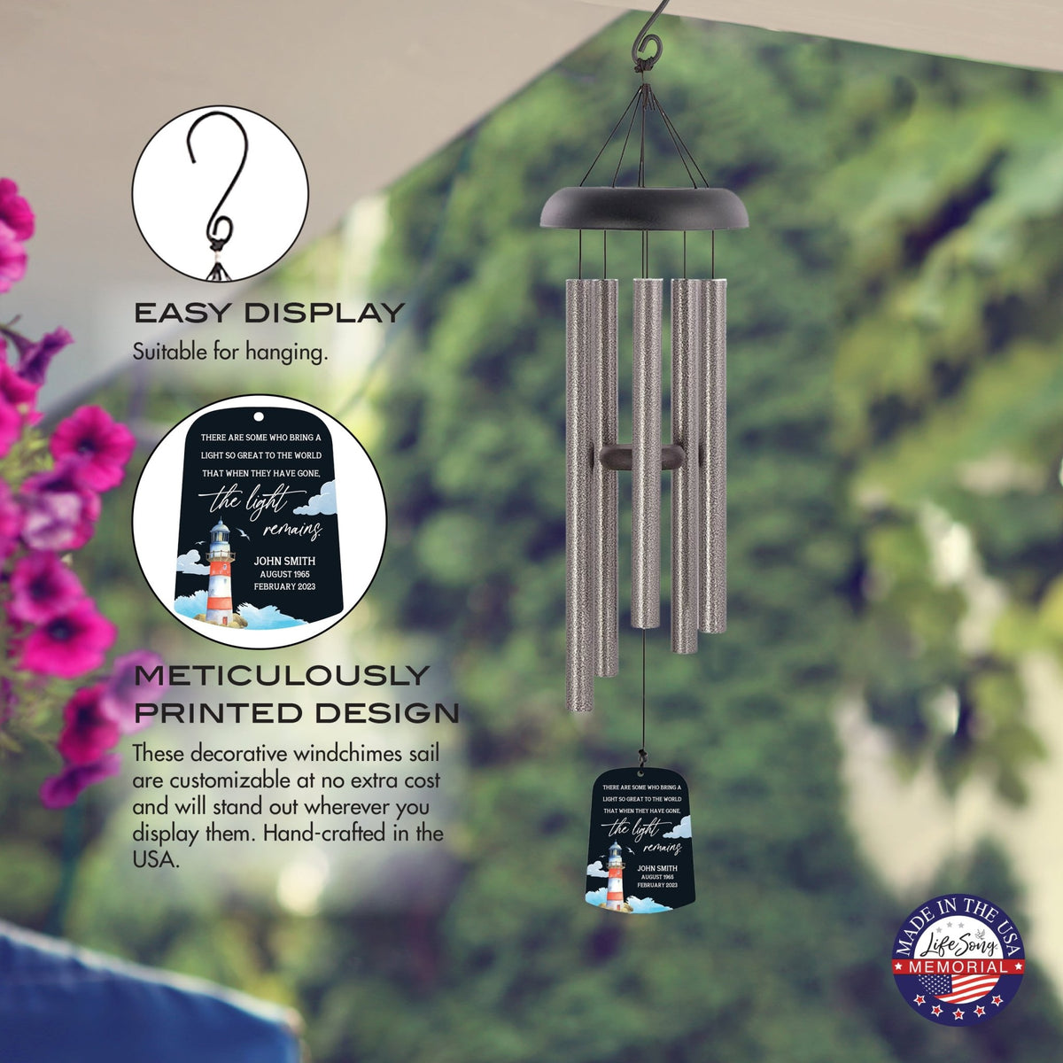 Personalized Memorial Wind Chime Sail Sympathy Gift - The Light Remains (lighthouse) - LifeSong Milestones