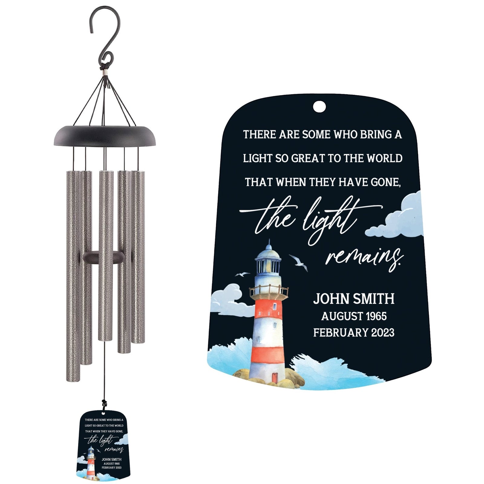 Personalized Memorial Wind Chime Sail Sympathy Gift - The Light Remains (lighthouse) - LifeSong Milestones