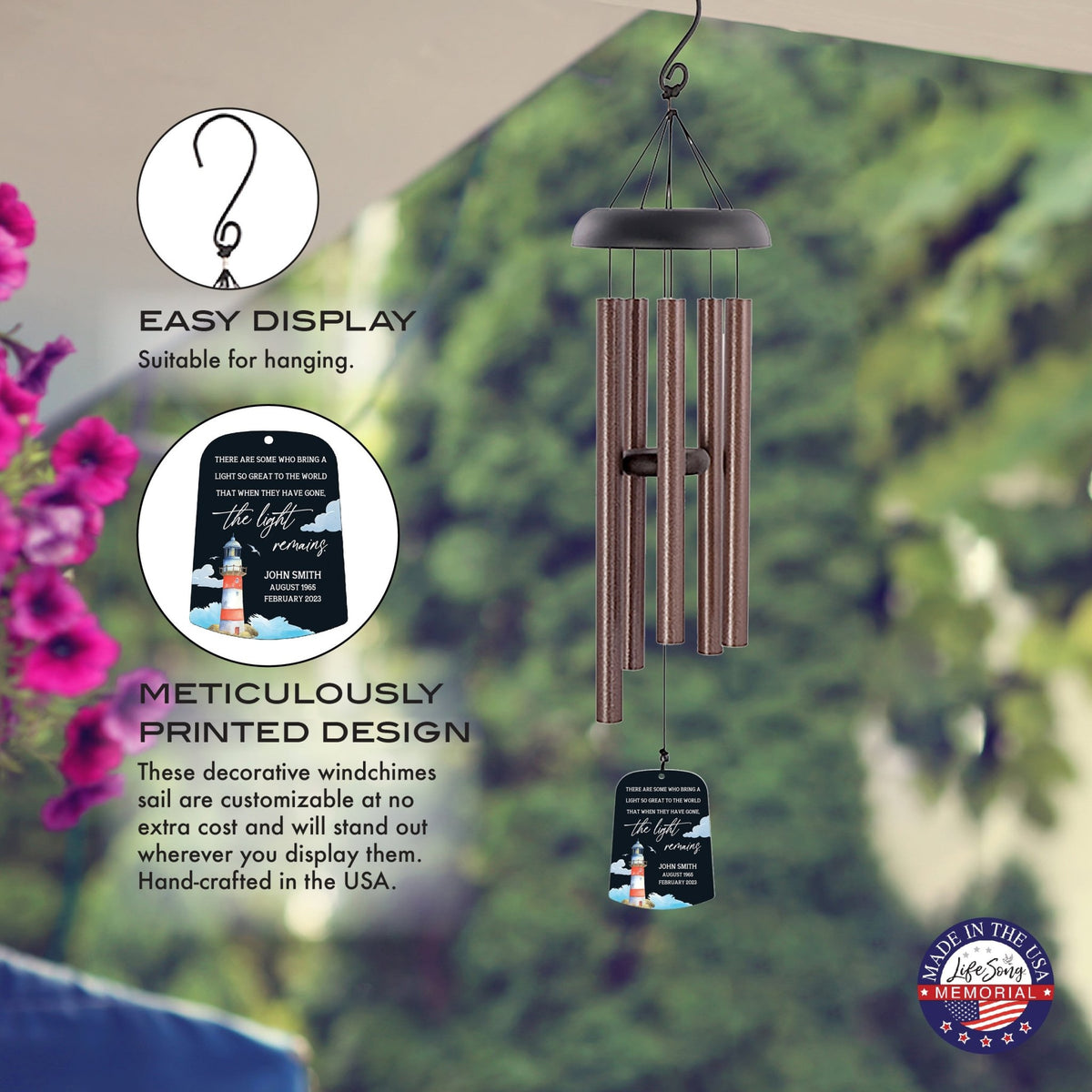 Personalized Memorial Wind Chime Sail Sympathy Gift - The Light Remains (lighthouse) - LifeSong Milestones